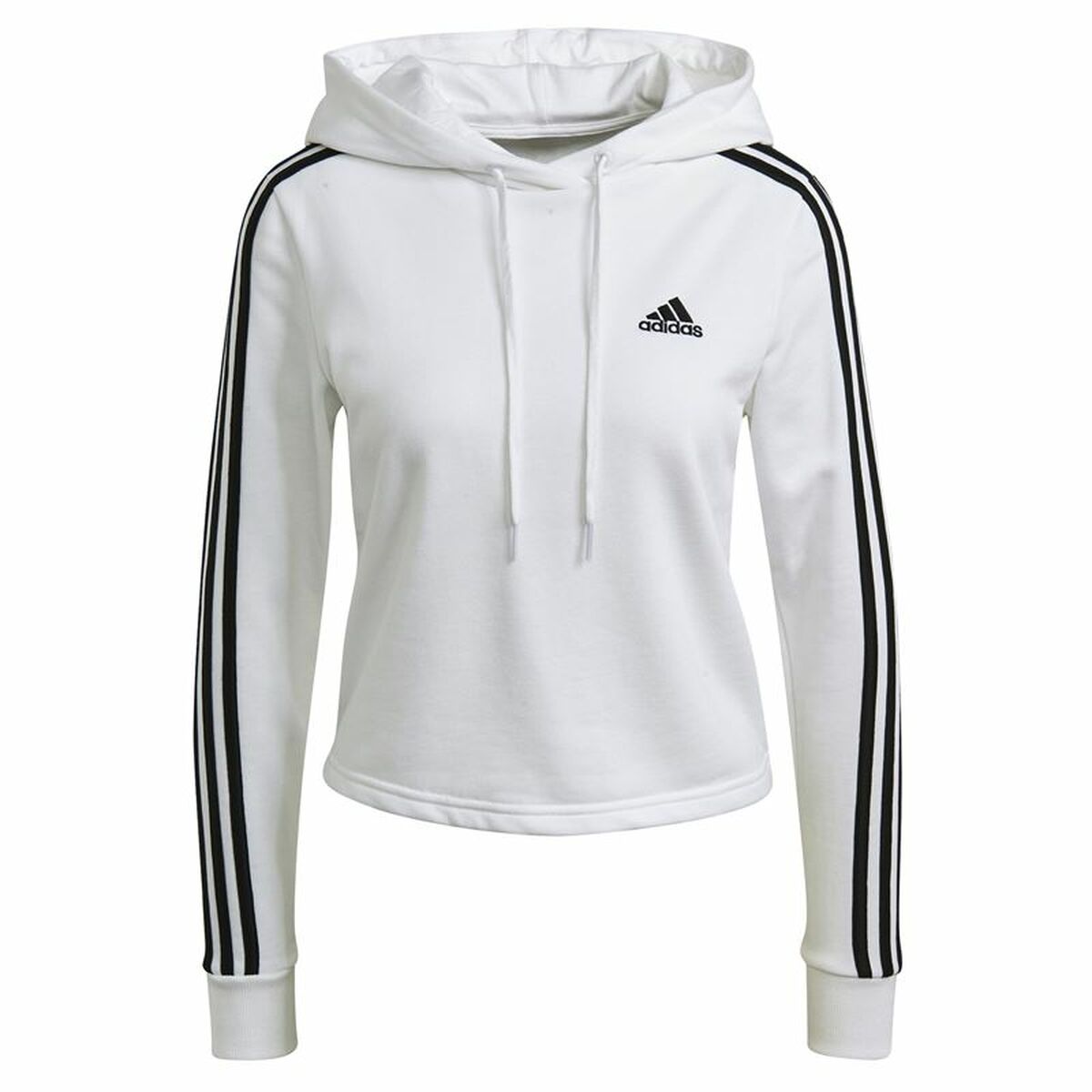 连帽运动衫女子Adidas Essentials Cropped 3条纹白色