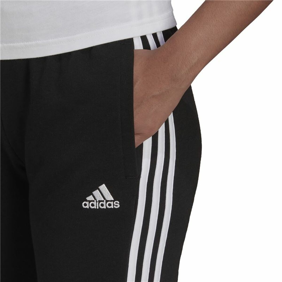 长运动裤Adidas Essentials Studio Lounge Cuffed 3条条纹女性黑色-3