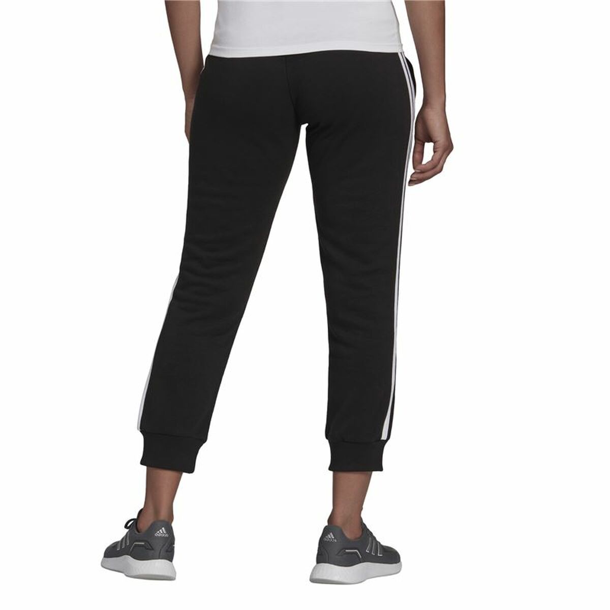 长运动裤Adidas Essentials Studio Lounge Cuffed 3条条纹女性黑色-5