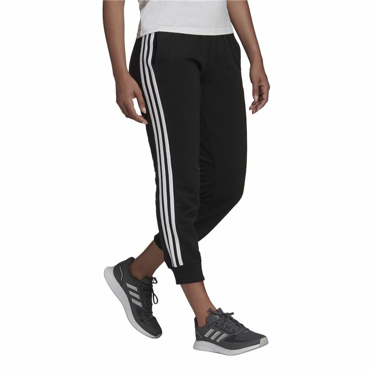 长运动裤Adidas Essentials Studio Lounge Cuffed 3条条纹女性黑色-4