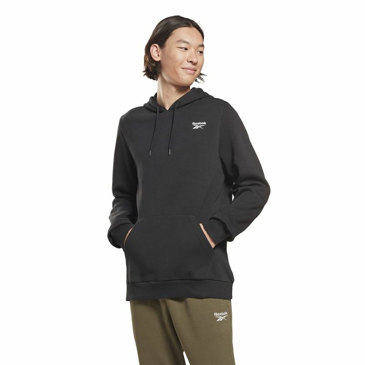 连帽运动衫男性Reebok Left Chest徽标黑色-6