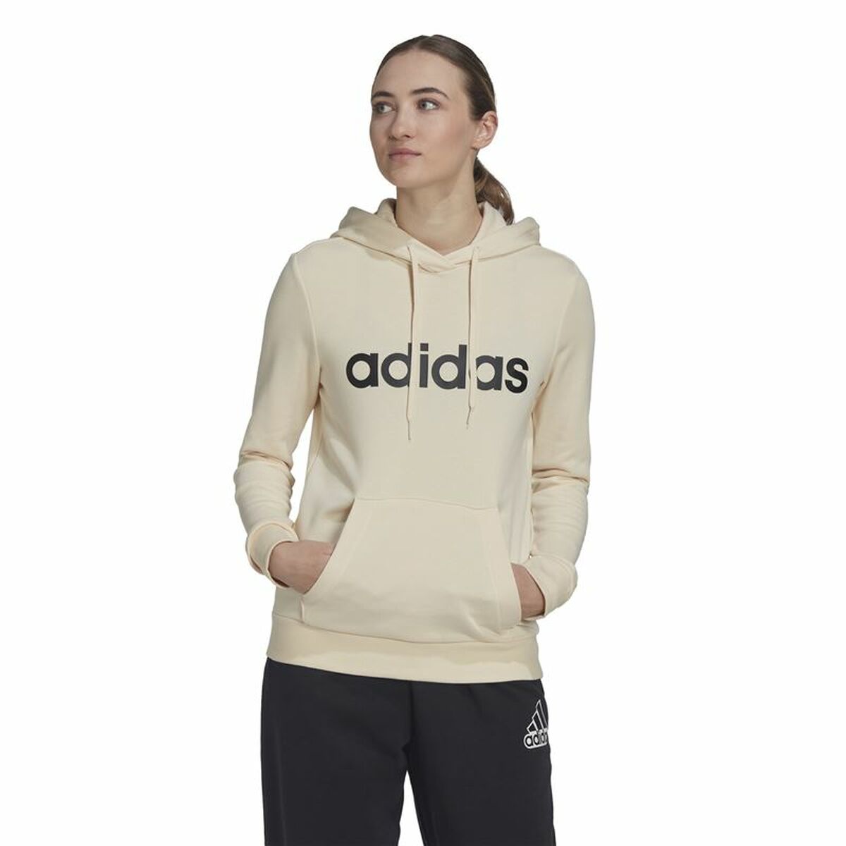 连帽运动衫女子Adidas Essentials Logo米色-3