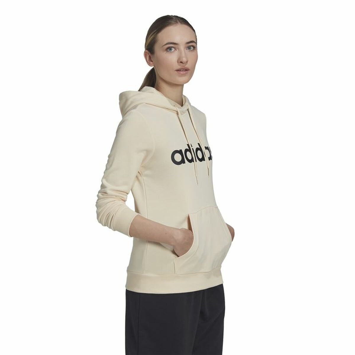 连帽运动衫女子Adidas Essentials Logo米色-5