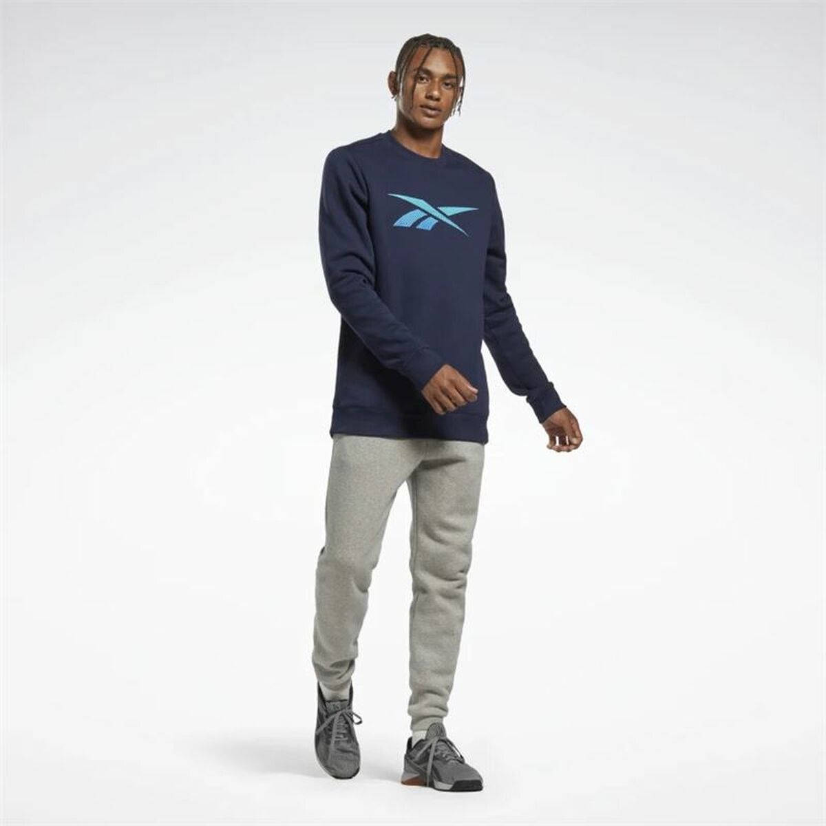 无帽运动衫男性Reebok Identity Fleece Crew深蓝色-4