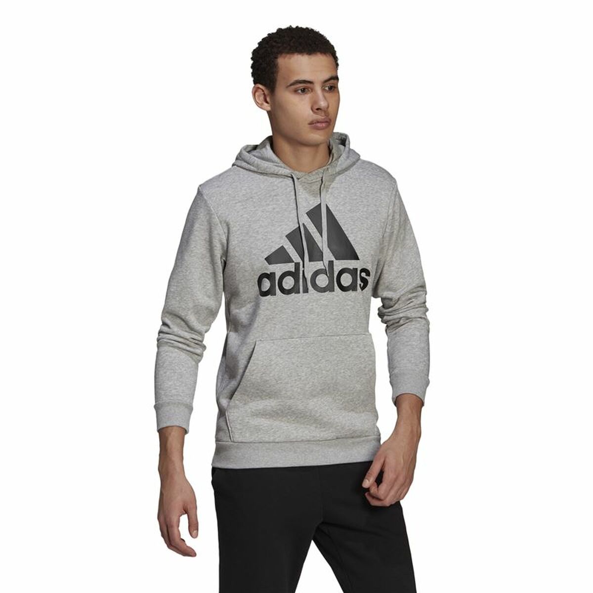 Толстовка с капюшоном мужская Adidas  Essentials Fleece Big Logo Серый-5