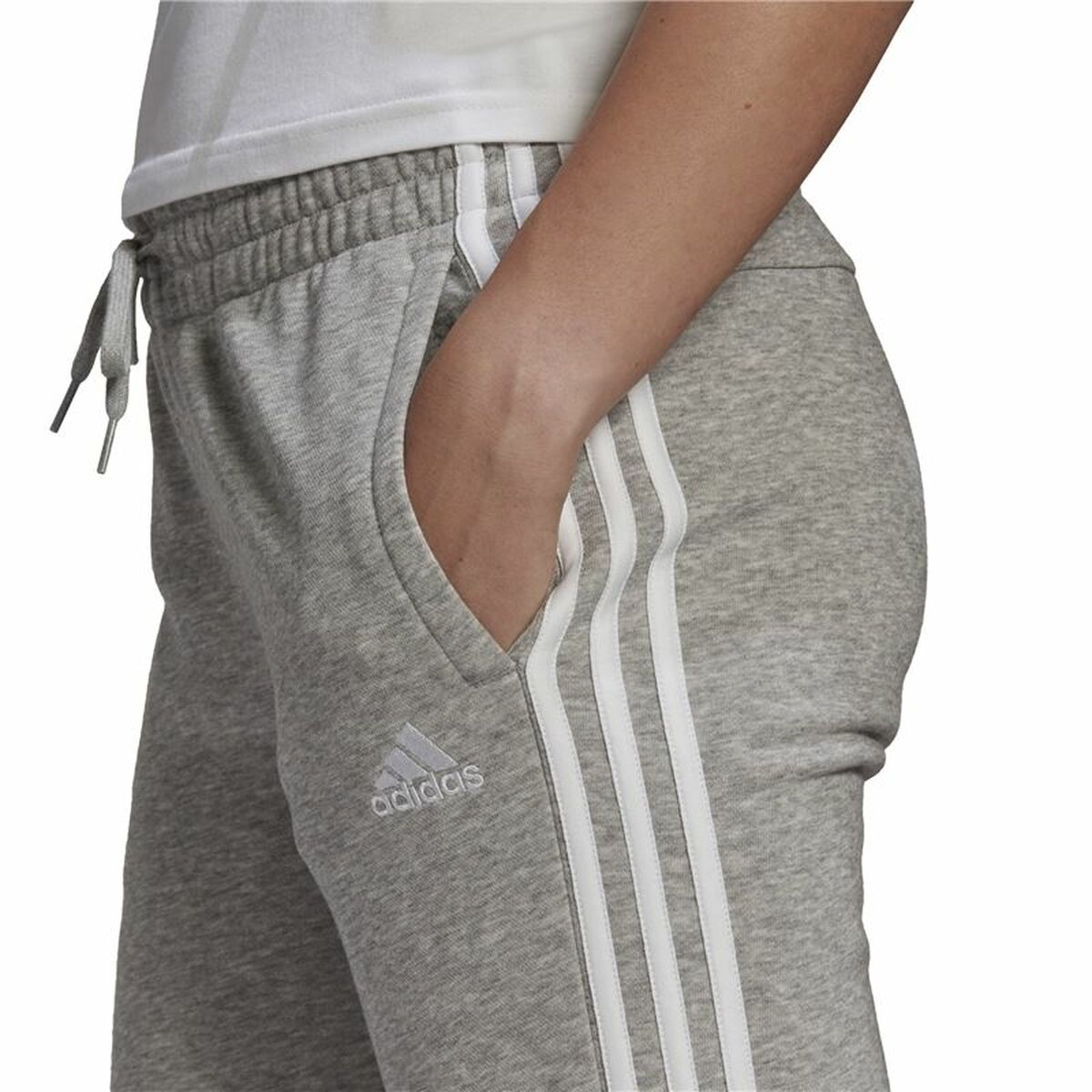 Adidas Essentials French Terry 3 Stripes Long Sweatpants Woman Grey-6
