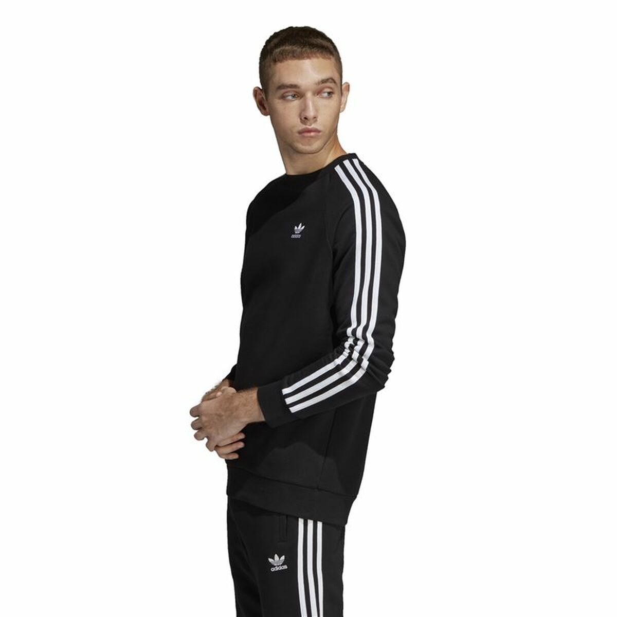 Толстовка без капюшона мужская Adidas 3 stripes Чёрный-4