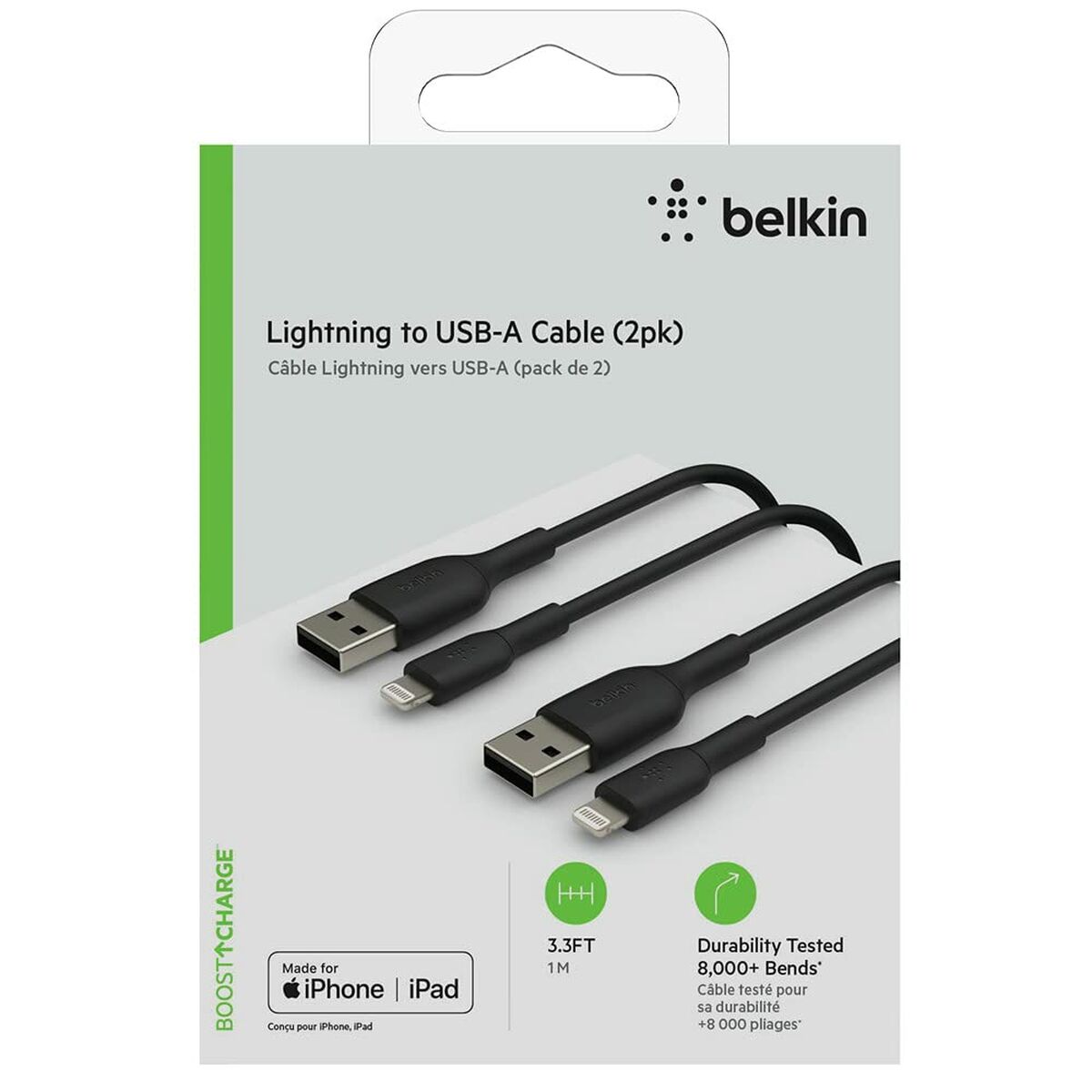 Cavo USB - Lightning Belkin CAA001BT1MBK2PK 1 m Nero (2 pezzi)