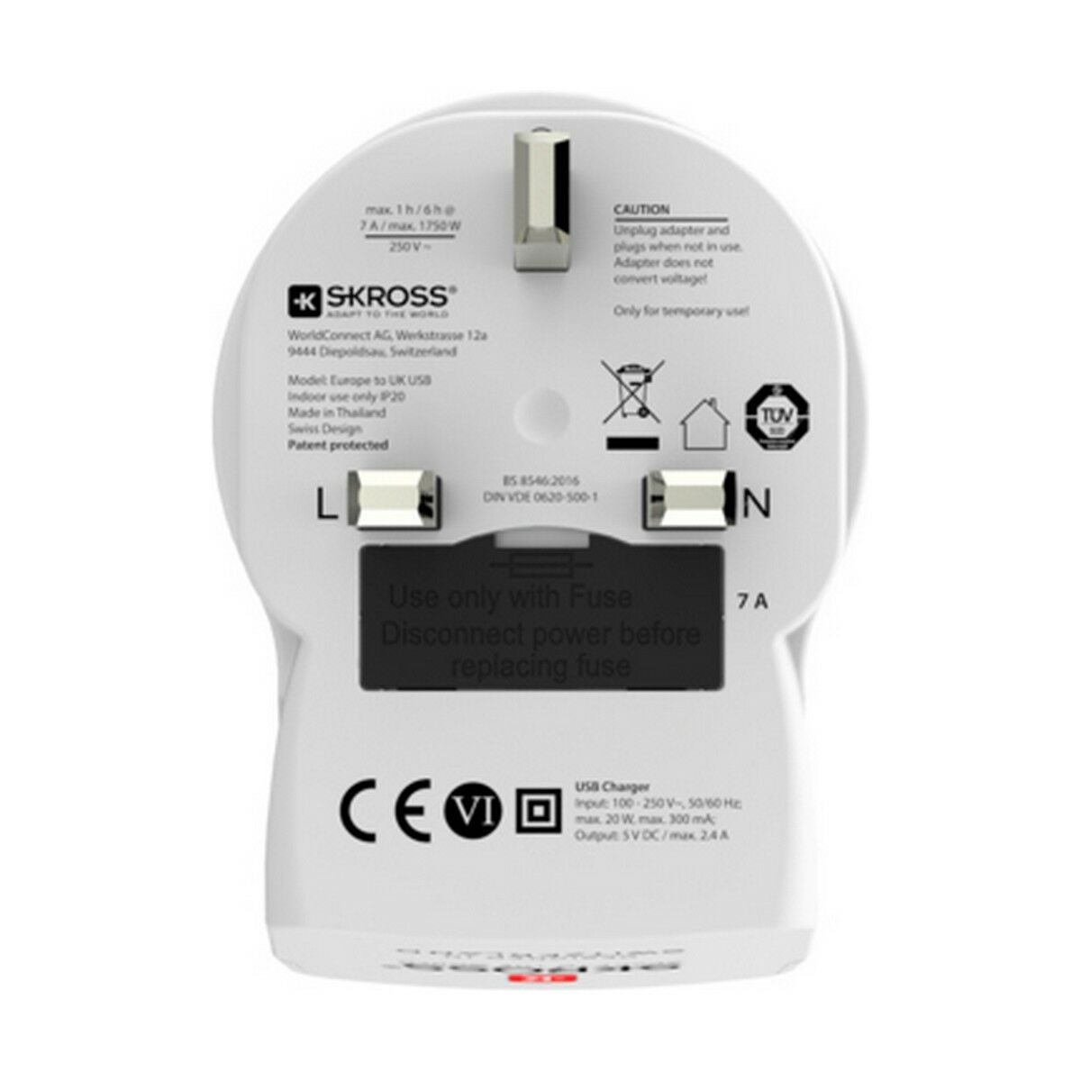 Электрический адаптер Skross 1500280 USB x 2 Европейская Великобритания-3