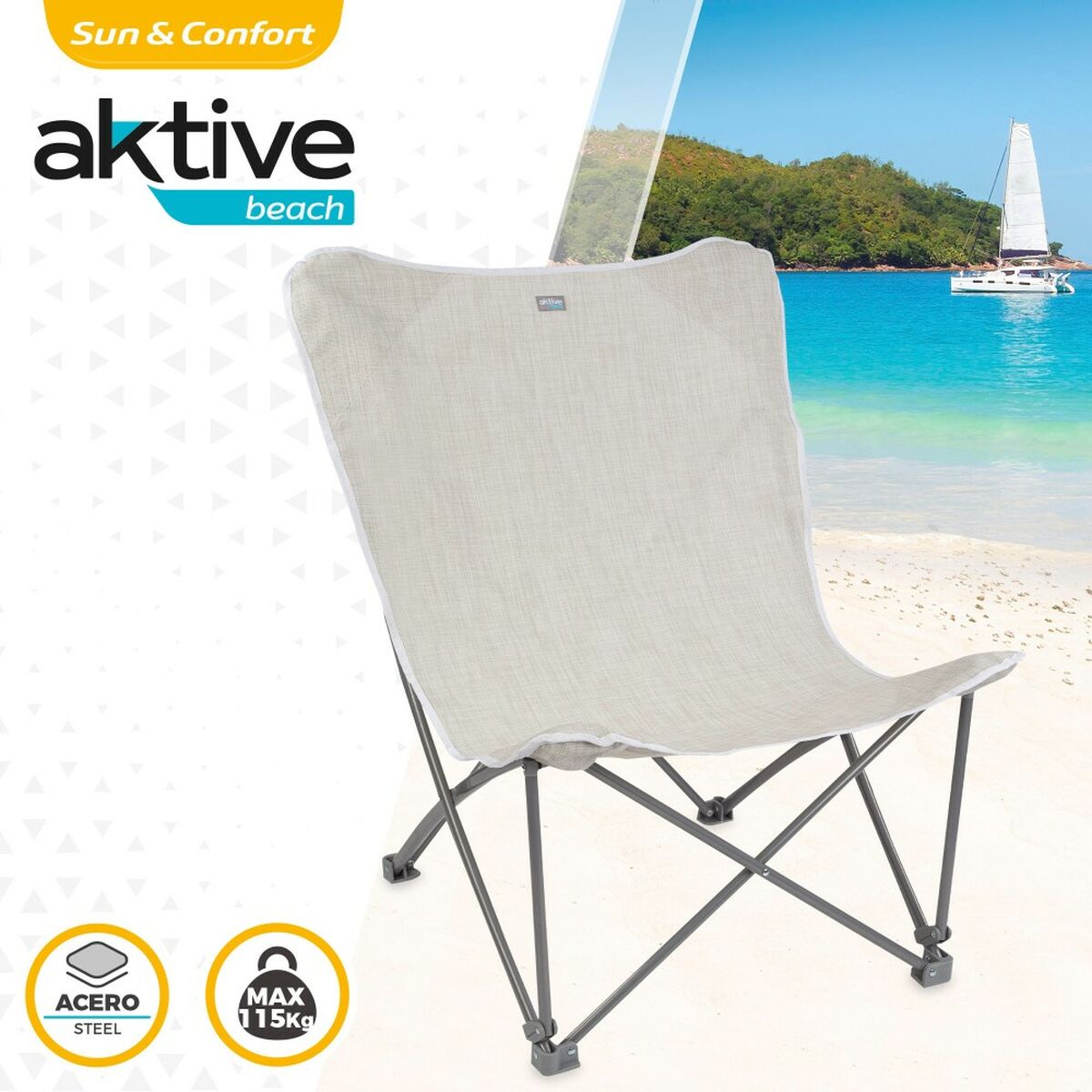 Складной стул для кемпинга Aktive Бежевый 78 x 90 x 76 cm (4 штук)-3