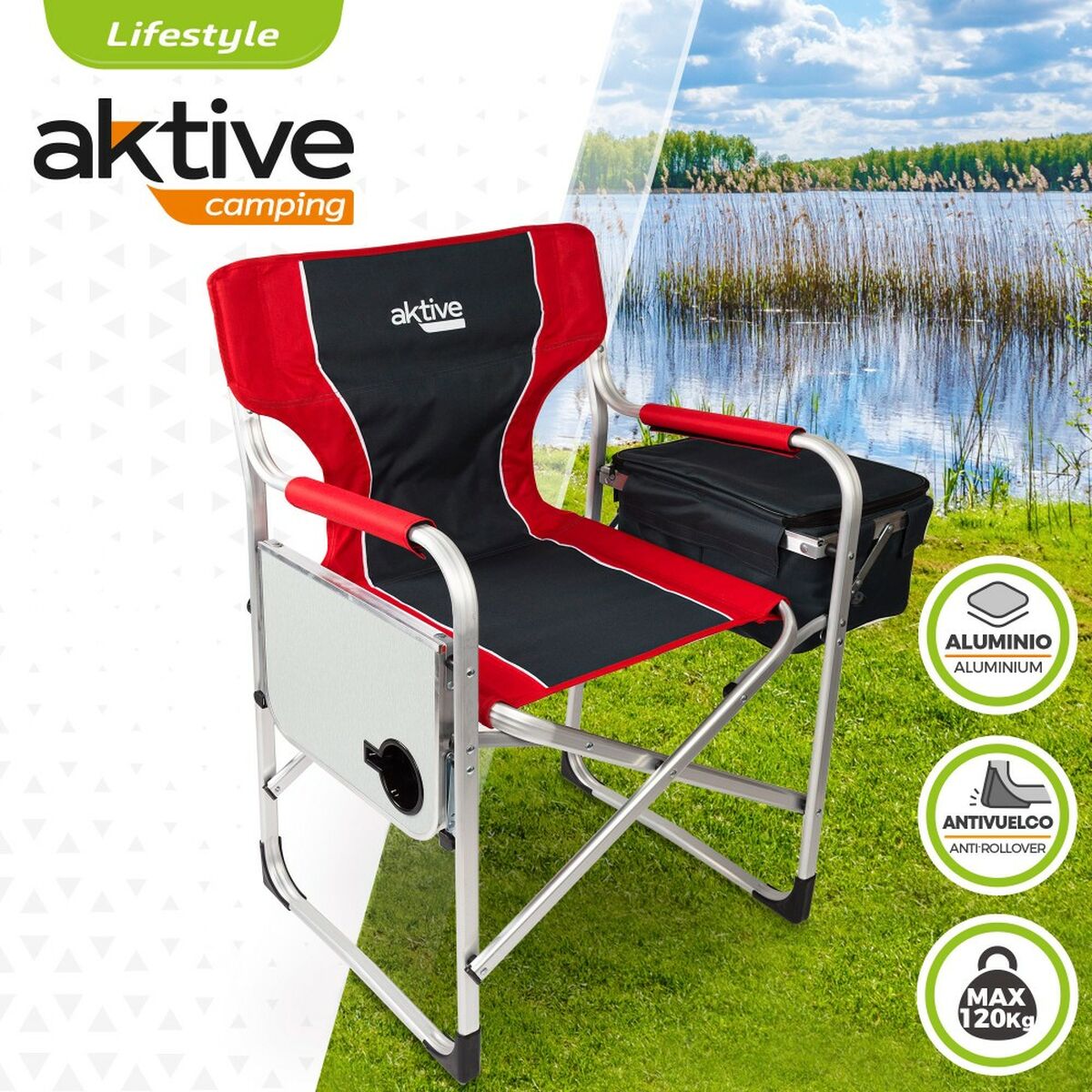 Складной стул для кемпинга Aktive Серый Красный 61 x 92 x 52 cm (2 штук)-3