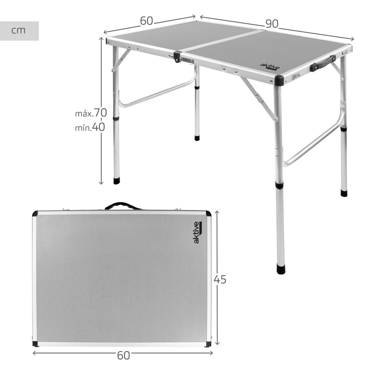 Складной стол Aktive Кемпинг Серый 90 x 70 x 60 cm (2 штук)-5