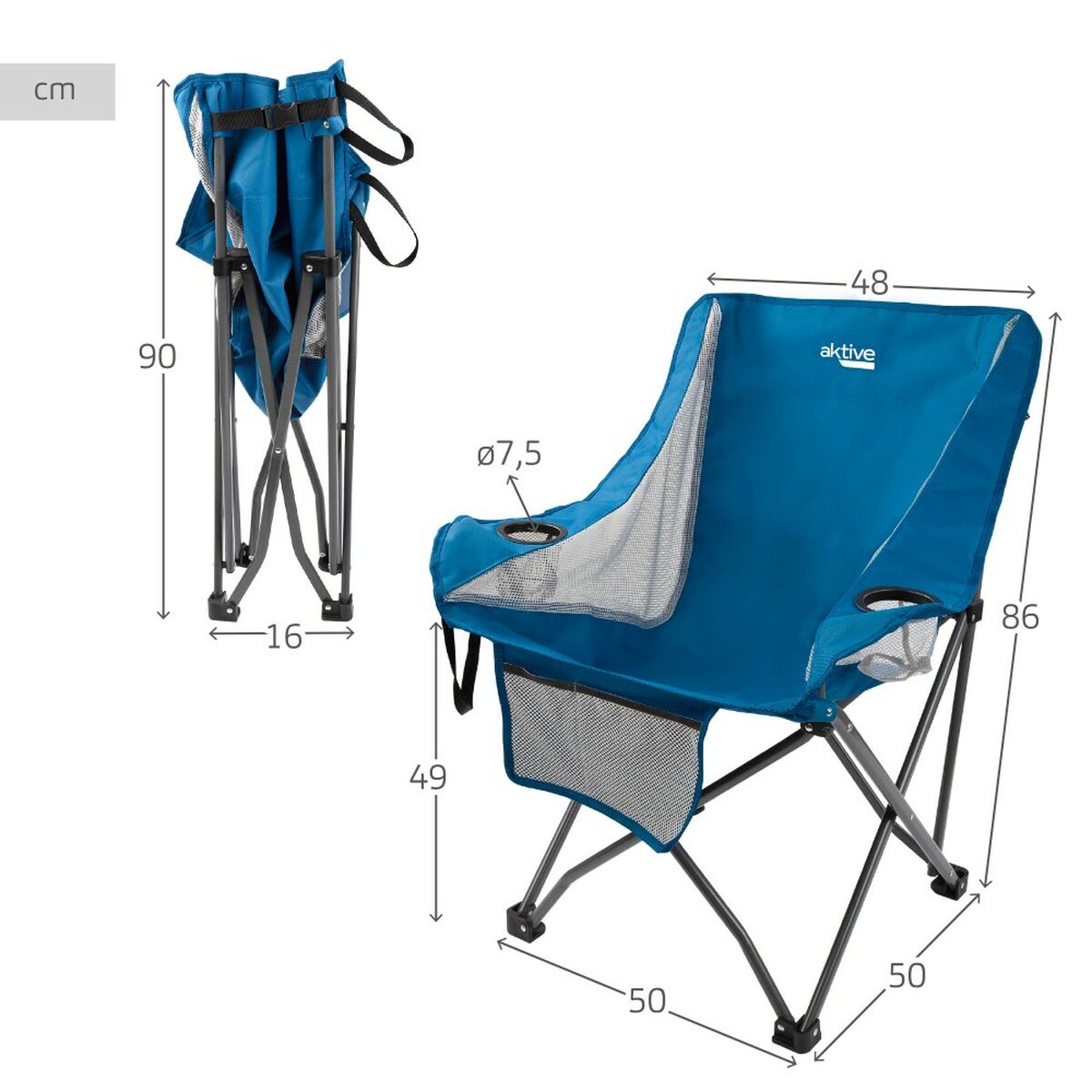 Складной стул для кемпинга Aktive Синий 48 x 86 x 50 cm (2 штук)-5