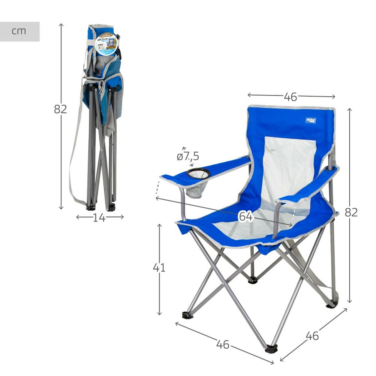 Складной стул для кемпинга Aktive Синий Серый 46 x 82 x 46 cm (4 штук)-5