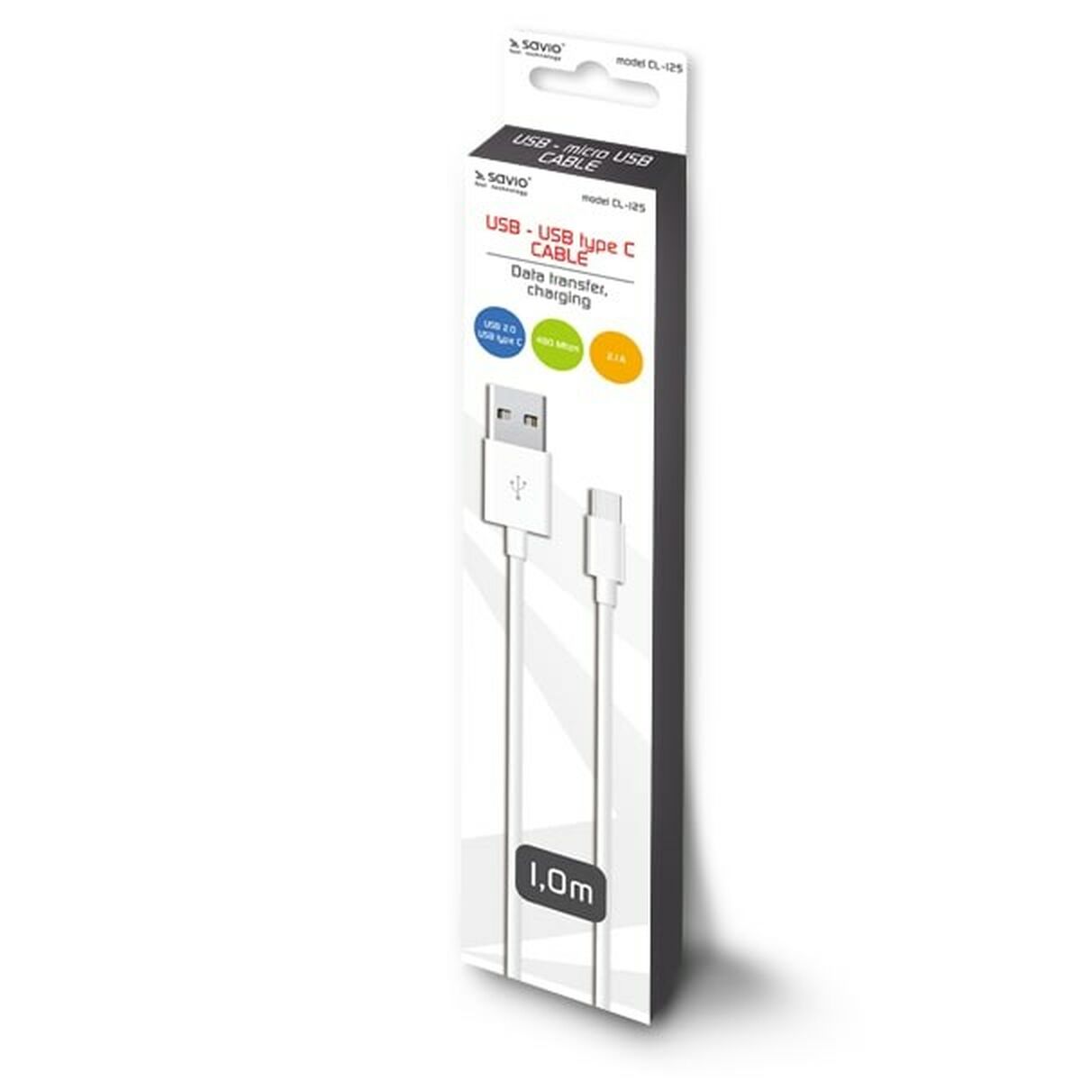 Cavo USB A - USB C Savio CL-125 Bianco 1 m-5