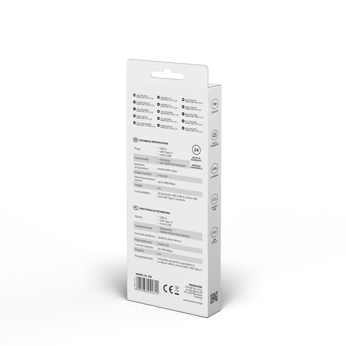 Універсальний кабель USB-MicroUSB/USB C Savio CL-128 Чорний 1 m-2