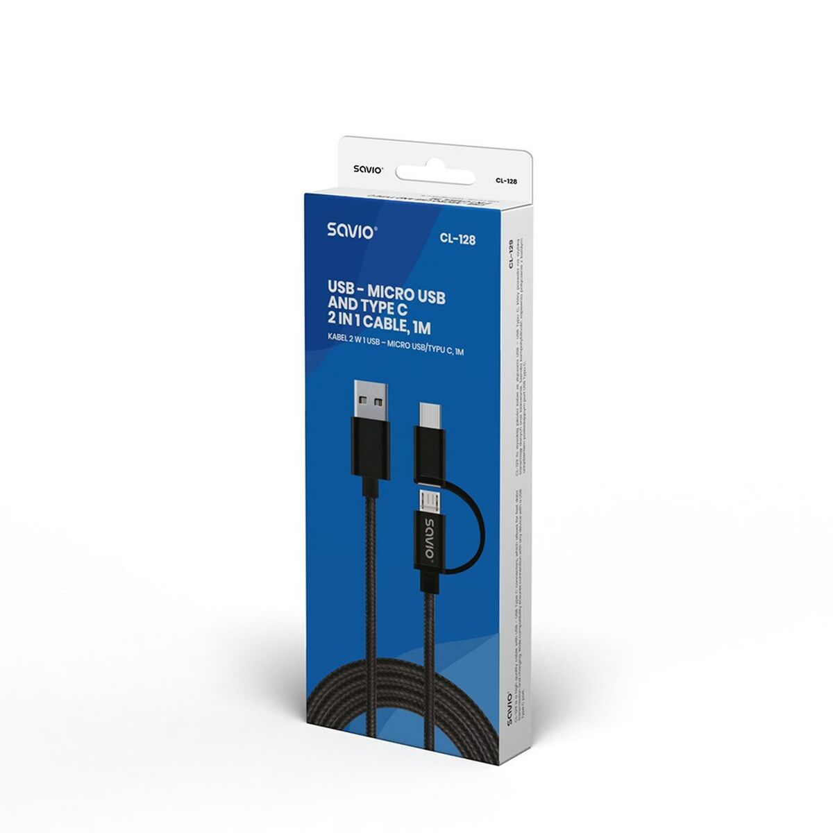 Універсальний кабель USB-MicroUSB/USB C Savio CL-128 Чорний 1 m-3