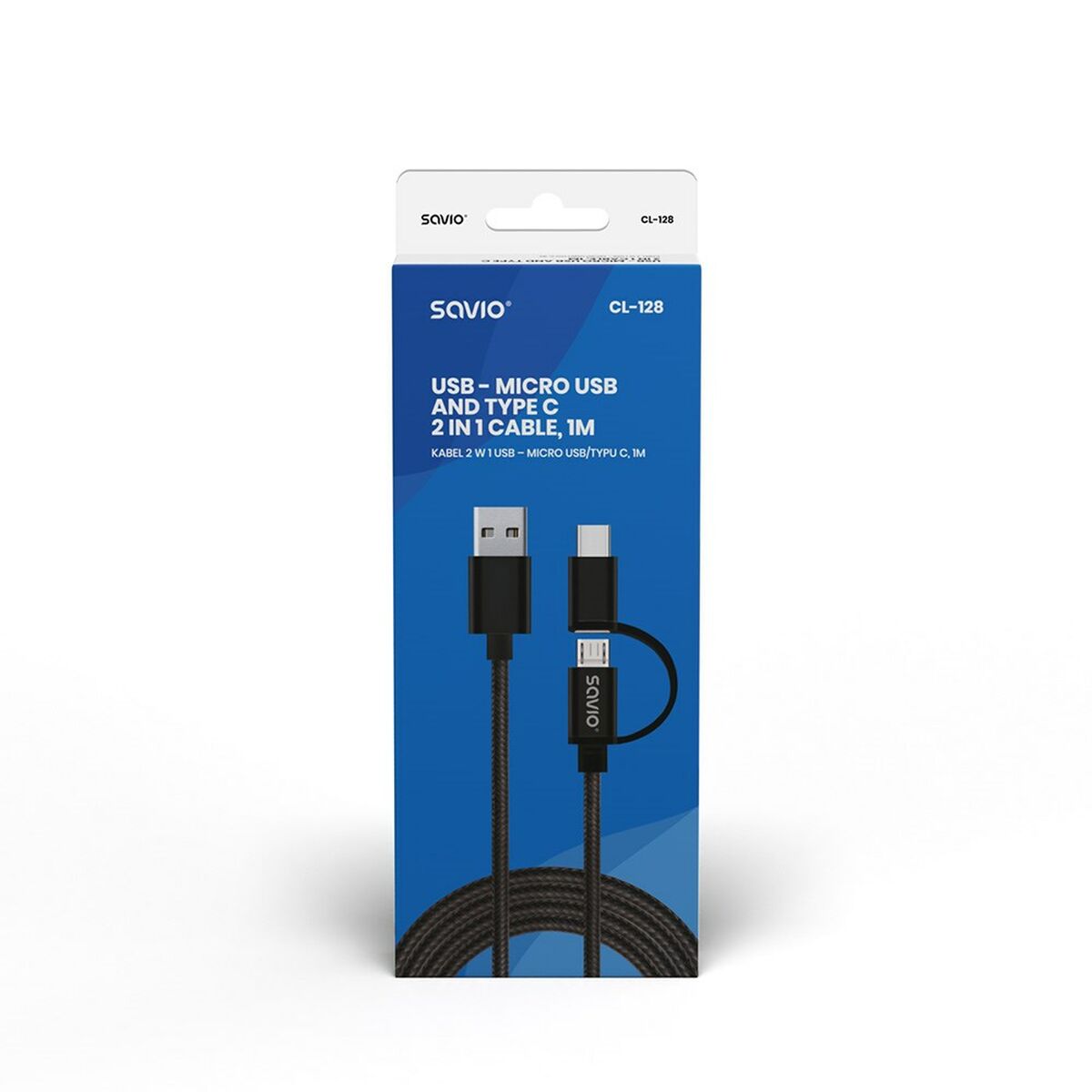 Універсальний кабель USB-MicroUSB/USB C Savio CL-128 Чорний 1 m-4