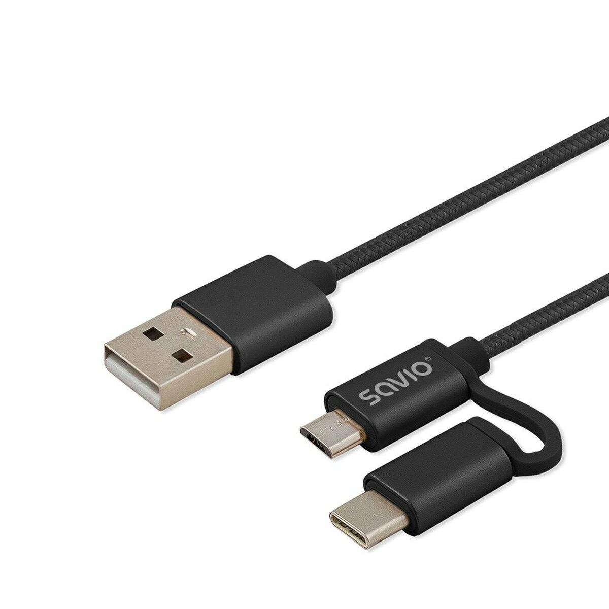 Універсальний кабель USB-MicroUSB/USB C Savio CL-128 Чорний 1 m-5