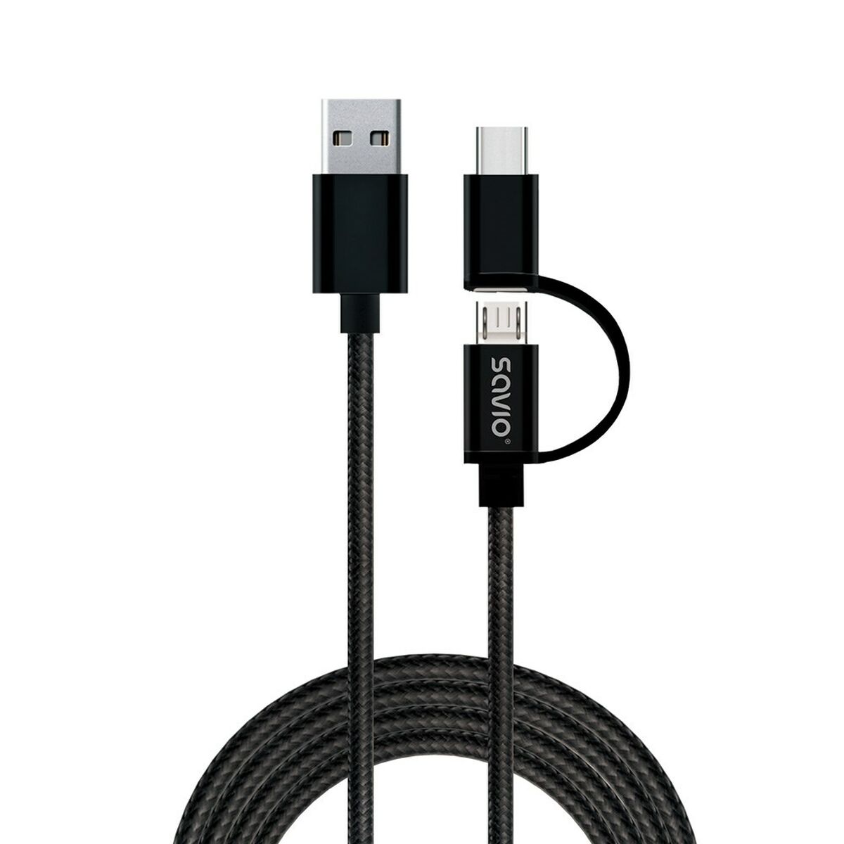 Універсальний кабель USB-MicroUSB/USB C Savio CL-128 Чорний 1 m-6