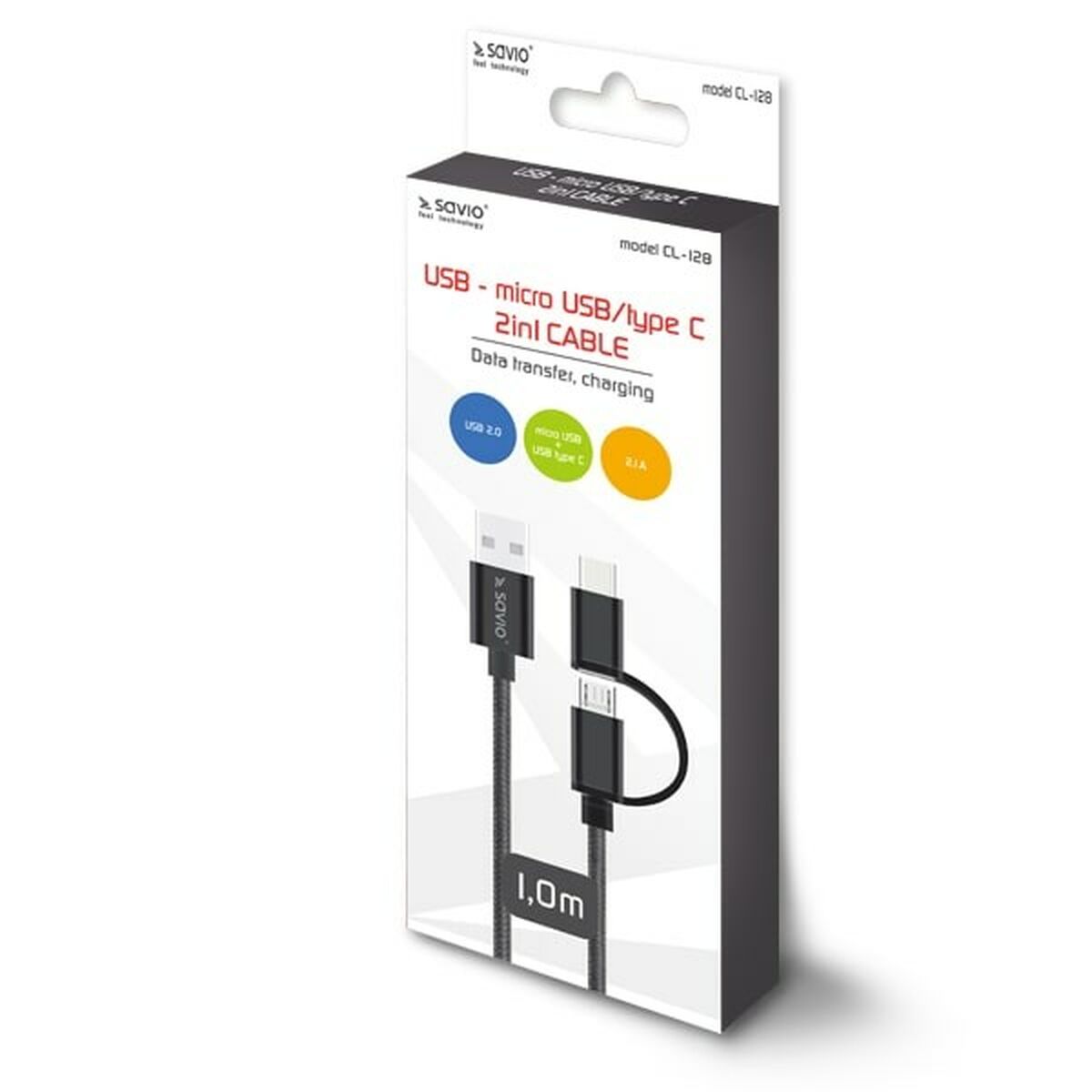 Універсальний кабель USB-MicroUSB/USB C Savio CL-128 Чорний 1 m-7