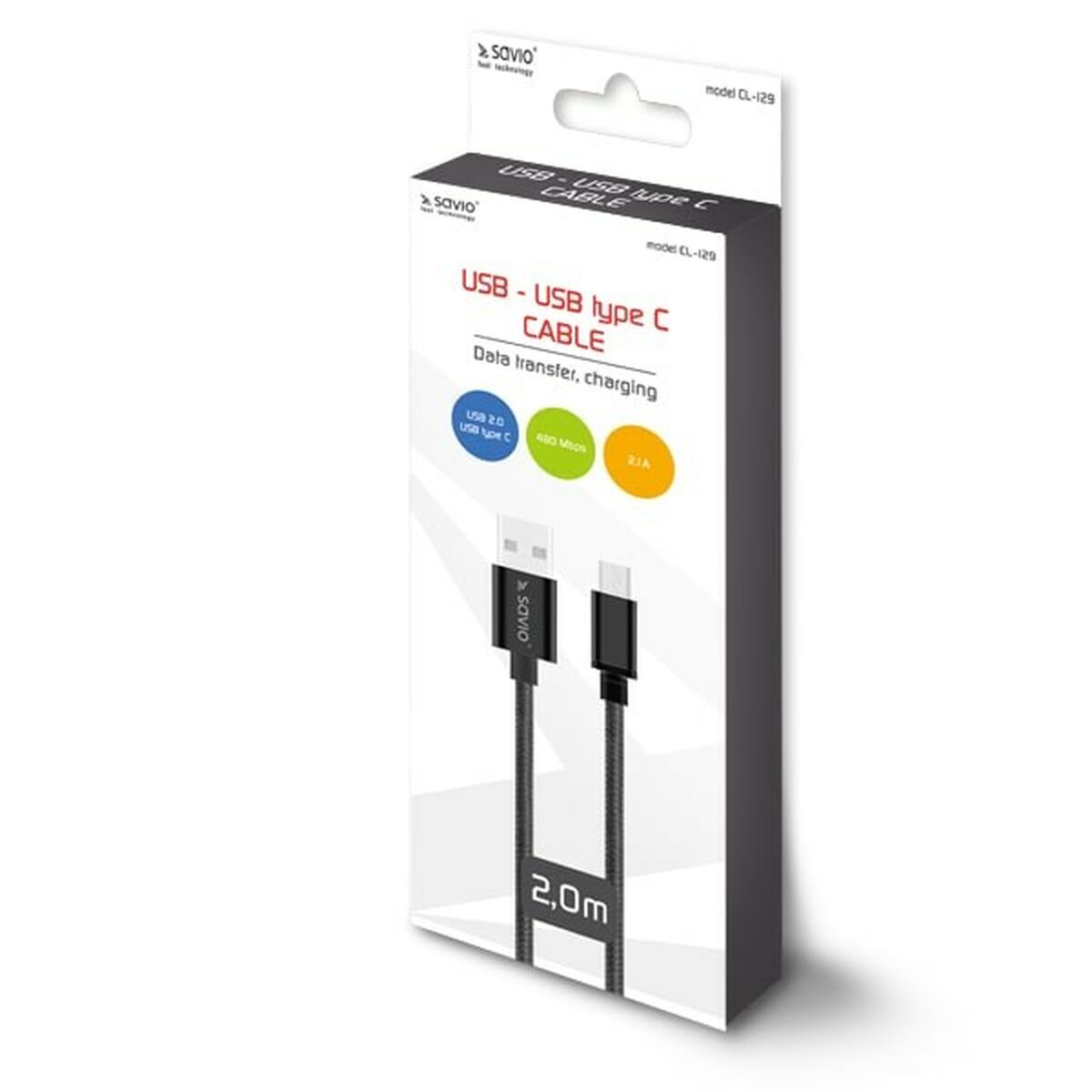 Кабель USB A - USB C Savio CL-129 Чорний 2 m-7