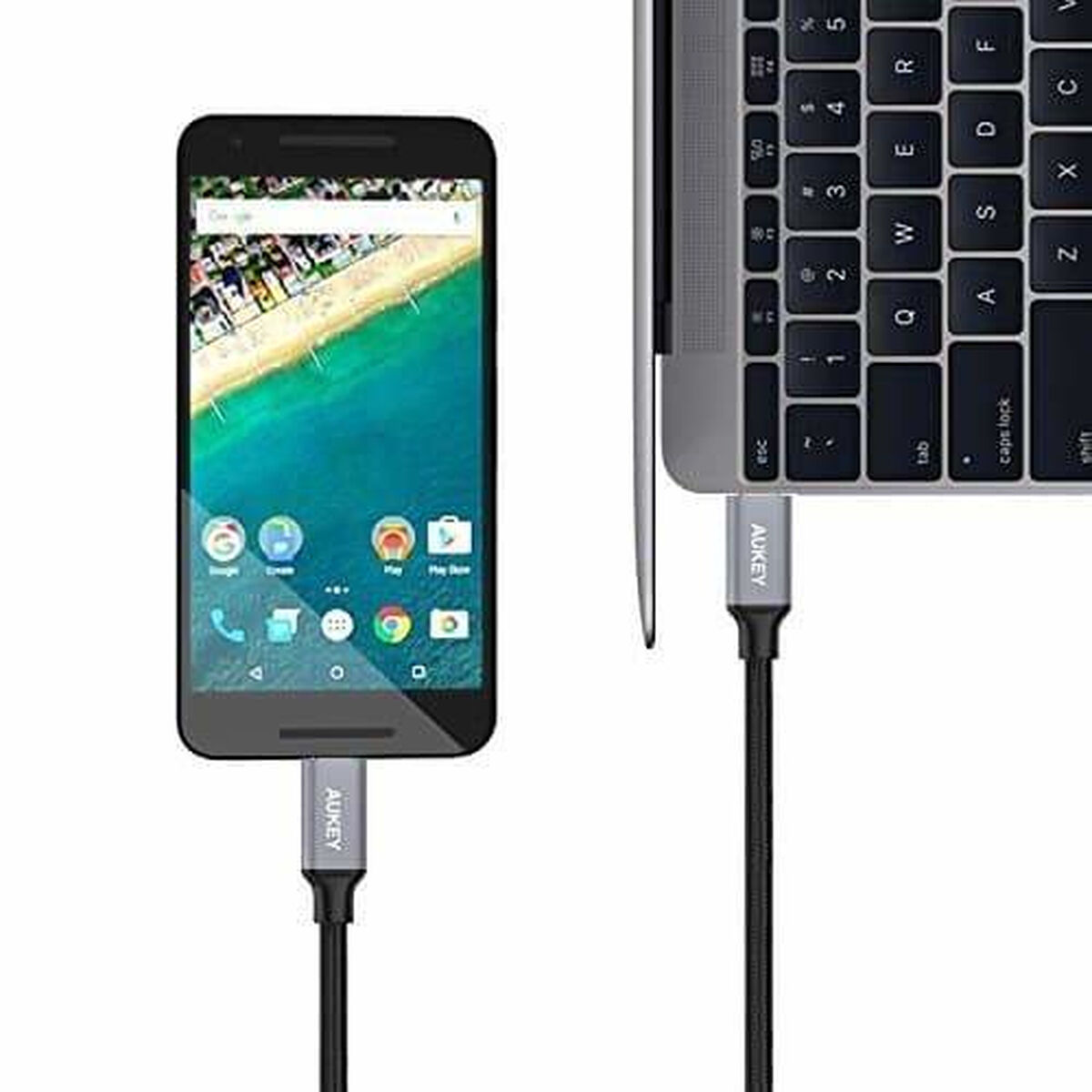 Кабель USB C Aukey CB-CD5 Чёрный Черный/Серый 1 m-5