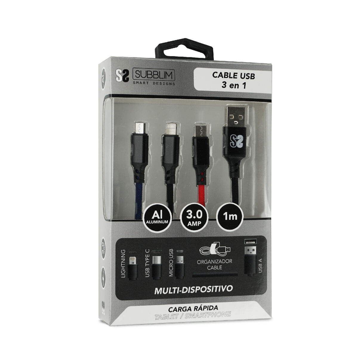 Кабель Micro USB Subblim SUB-CAB-3IN101 1 m Чёрный (1 штук)-2