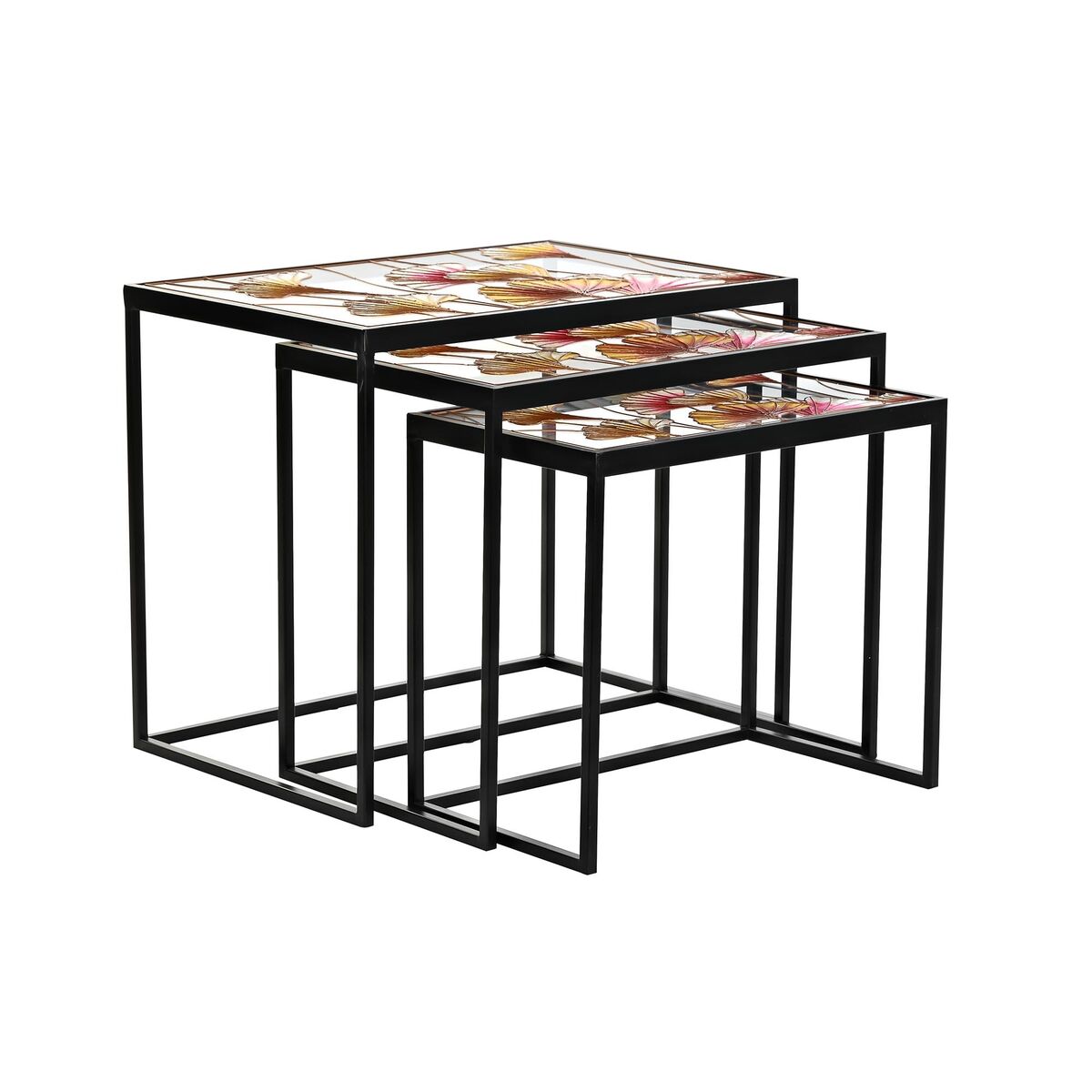 Three-table set DKD Home Decor Yellow Black Pink Gilded 60 x 40 x 50 cm-2