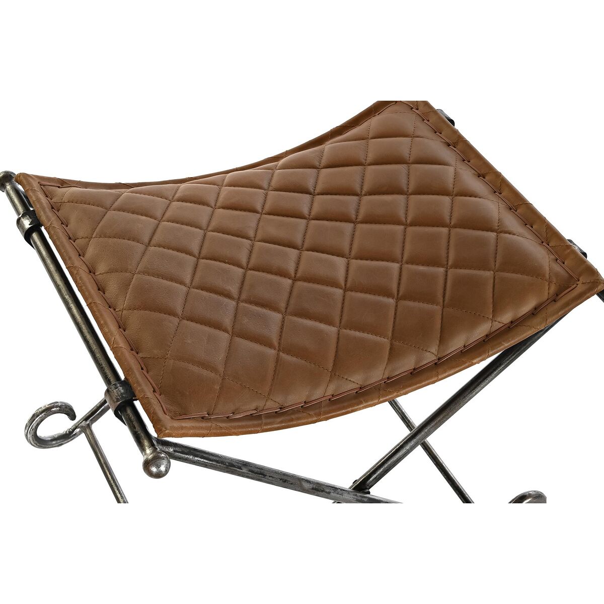 Foot-of-bed Bench DKD Home Decor Чёрный Металл Коричневый Кожа (53 x 45 x 44 cm)-4