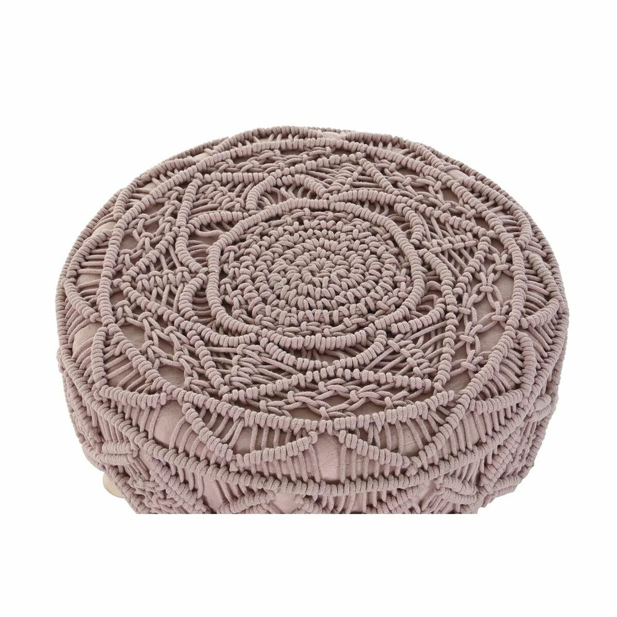 Soporte para pies DKD Home Decor Natural Rosa Claro Boho Macramé de madera 53 x 53 x 31 cm-2