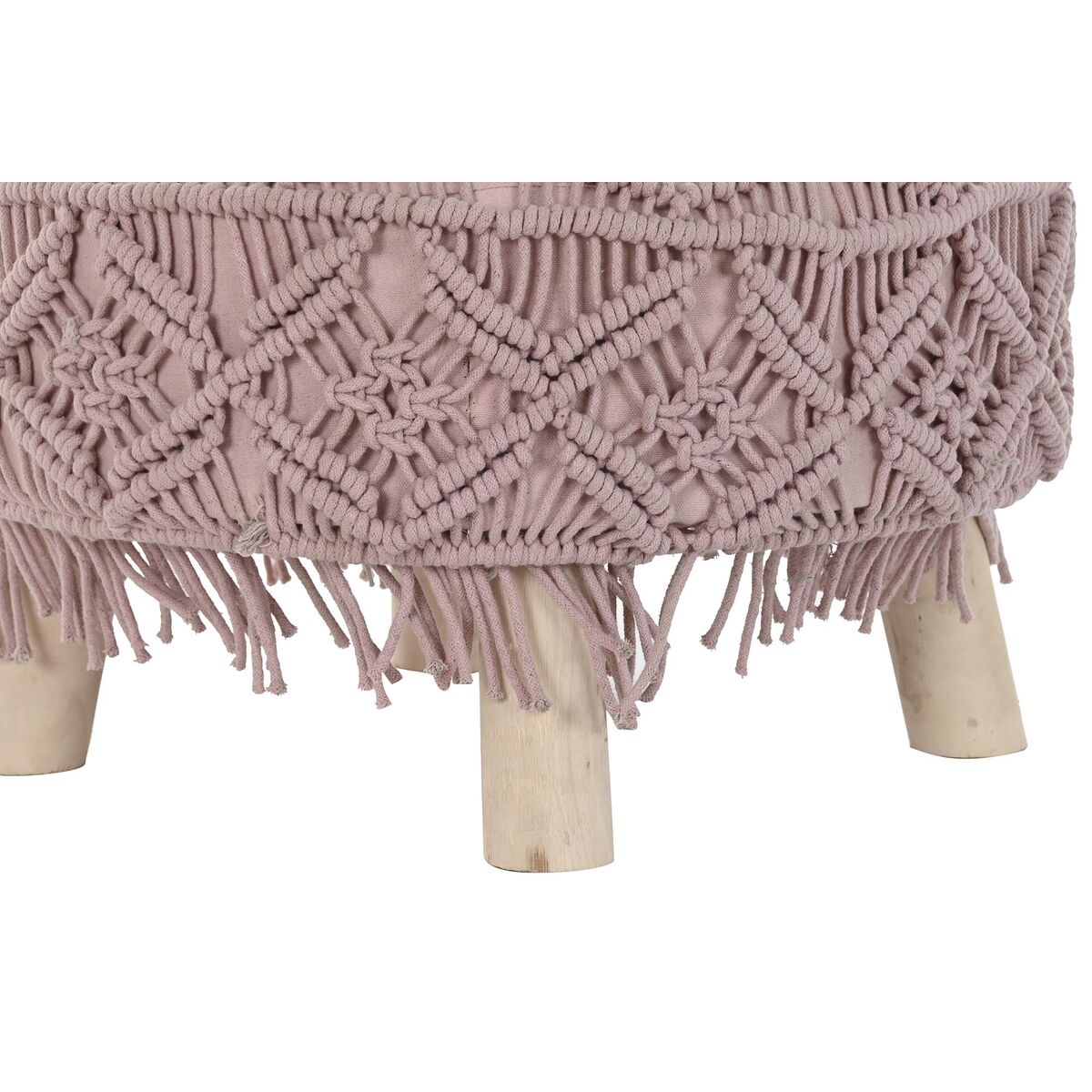 Soporte para pies DKD Home Decor Natural Rosa Claro Boho Macramé de madera 53 x 53 x 31 cm-3