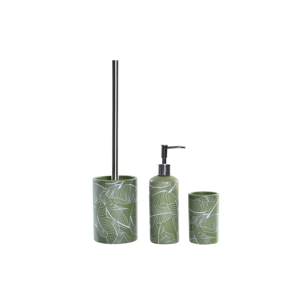 Bathroom set DKD Home Decor Green Silver Polypropylene Dolomite Tropical Plant Leaf 9.5 x 9.5 x 37 cm-3