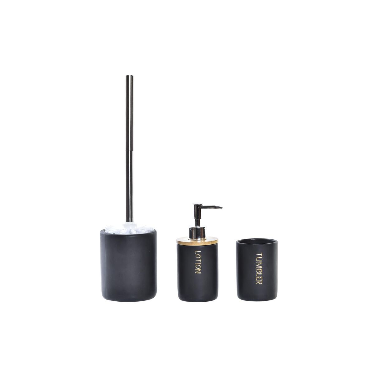 Bathroom set DKD Home Decor Black Natural Bamboo Dolomite 10.2 x 10.2 x 37.5 cm (3 Items)-2
