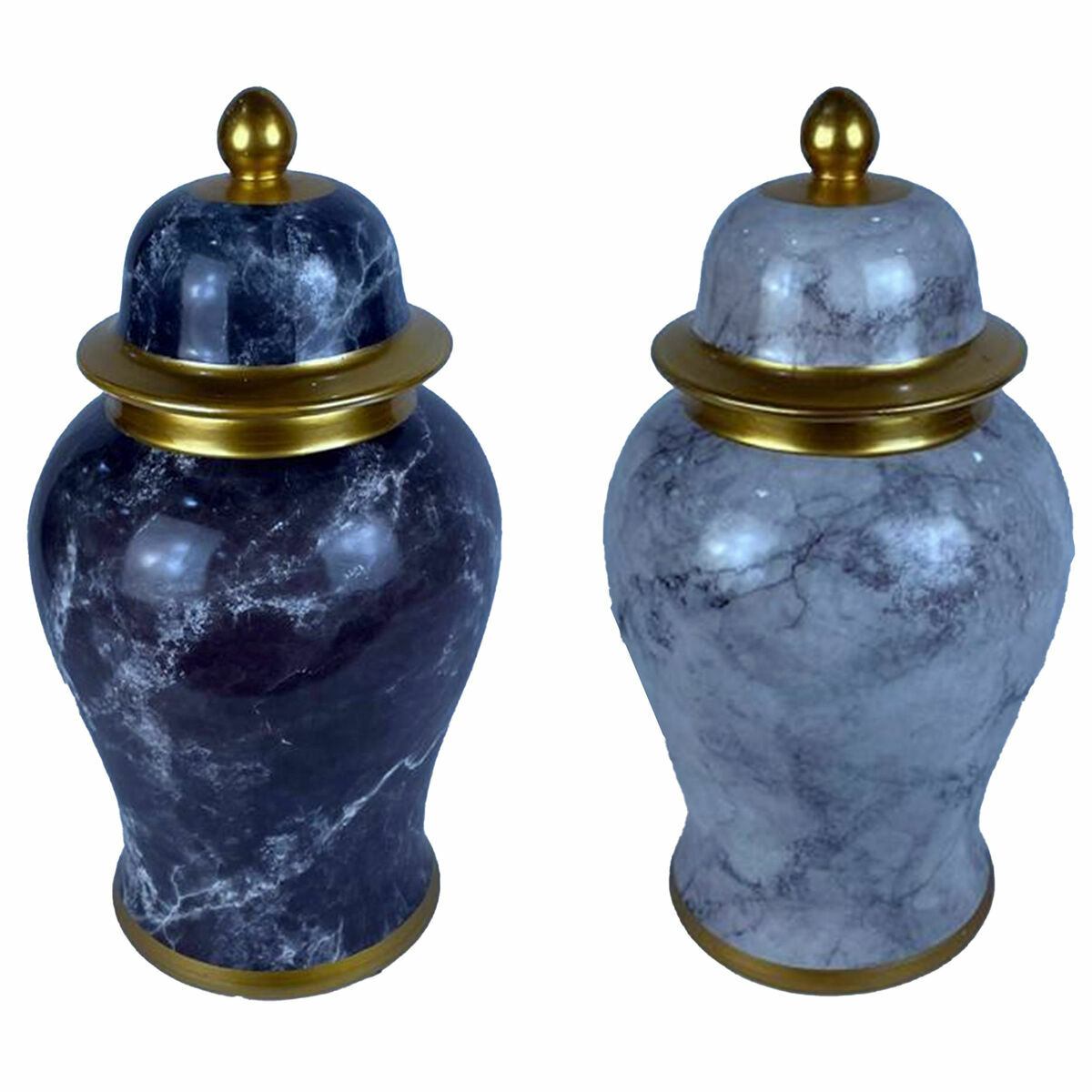 中国花瓶DKD Home Decor 22 x 22 x 42 cm 22 x 22 x 44 cm瓷器蓝色镀金大理石现代(2件)
