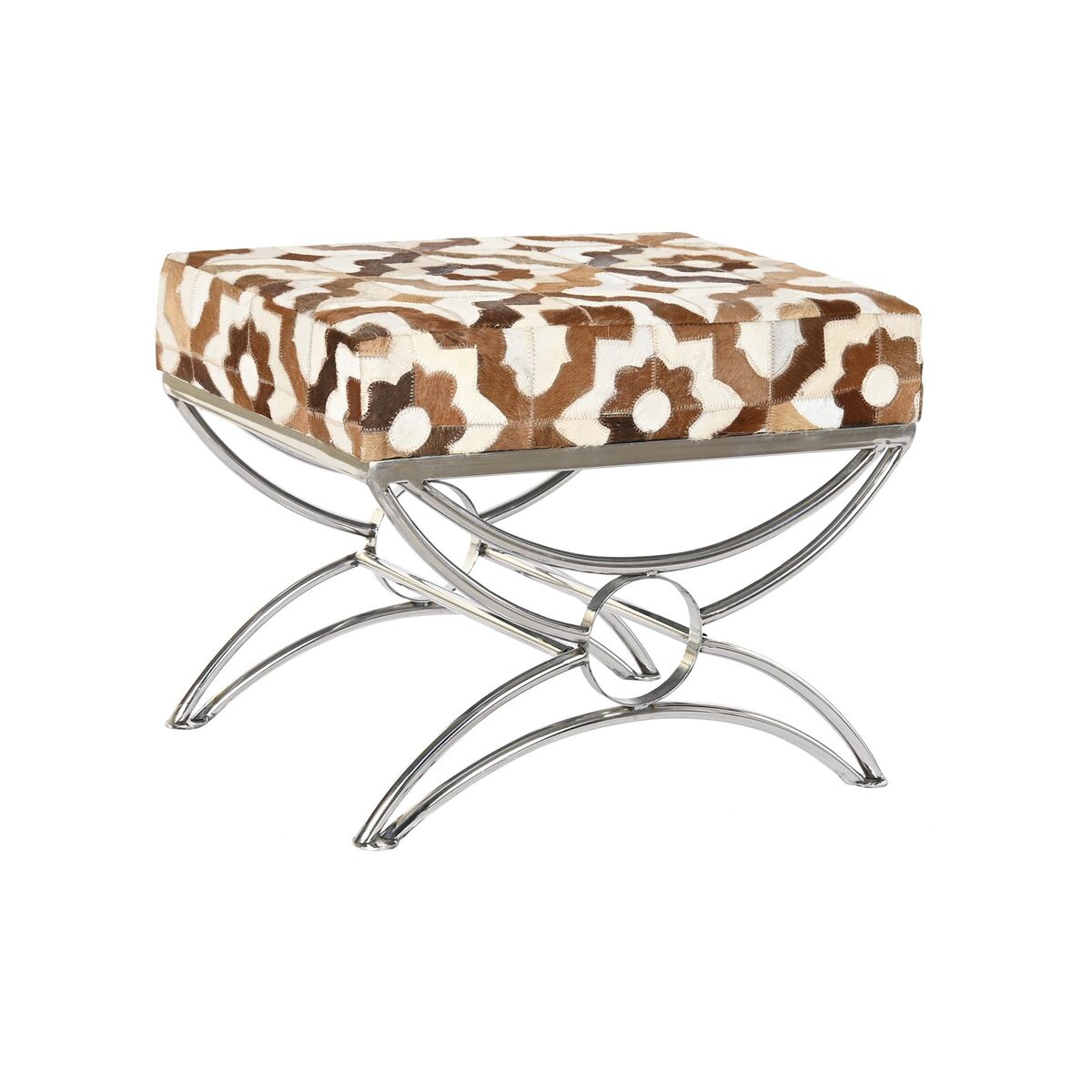 Банкетка DKD Home Decor Серебристый Коричневый Сталь Кожа Белый (53 x 40 x 43 cm)-2