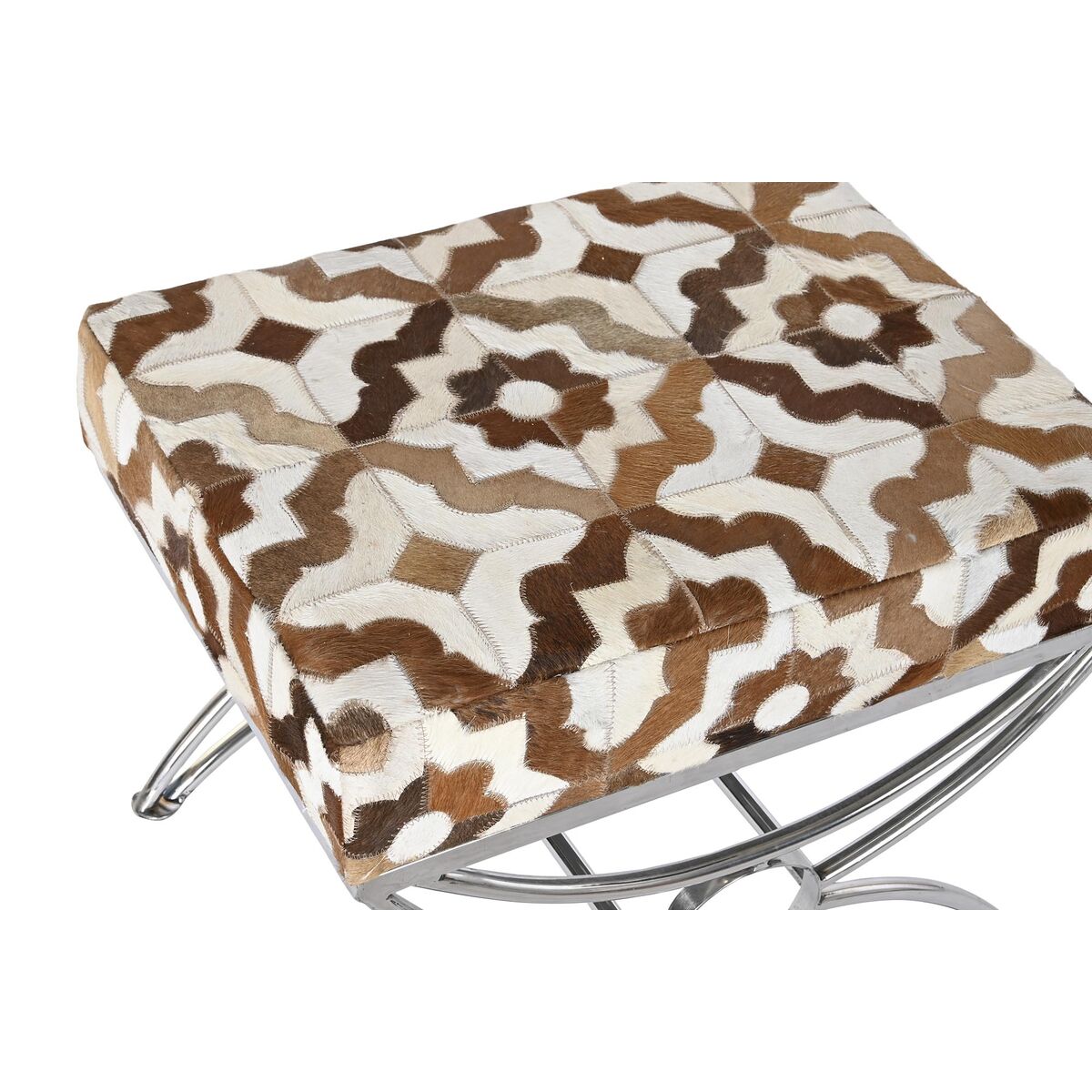 Банкетка DKD Home Decor Серебристый Коричневый Сталь Кожа Белый (53 x 40 x 43 cm)-3