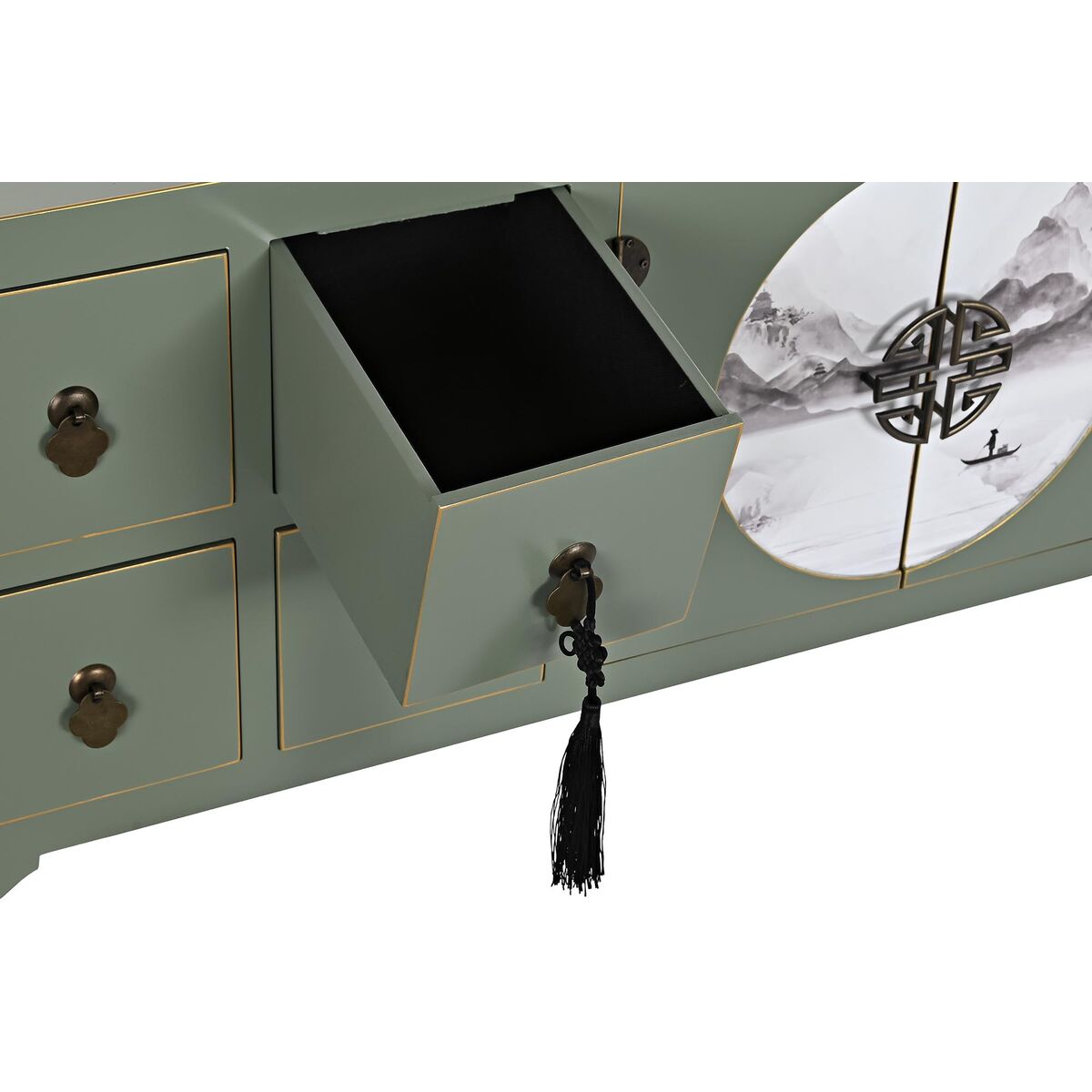 Gabinete de TV DKD Home Decor blanco negro verde chapado en oro abeto madera MDF 130 x 26 x 51 cm-5