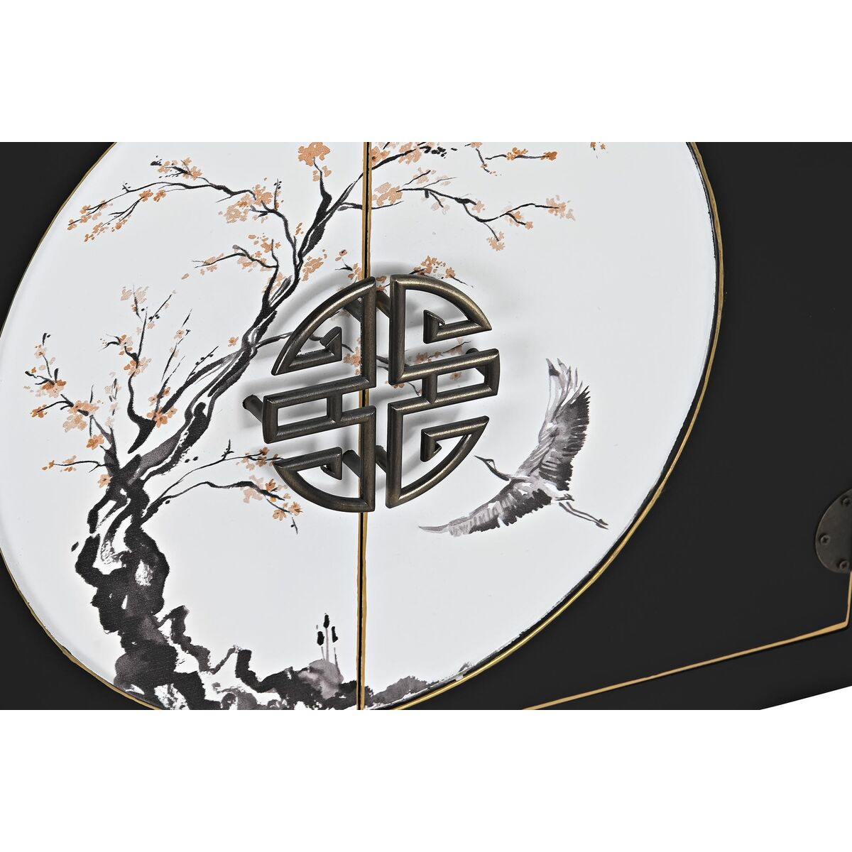 ТВ шкаф DKD Home Decor Чёрный Восточный Белый Позолоченный Белый/Черный Металл Ель Деревянный MDF 130 x 26 x 51 cm-4