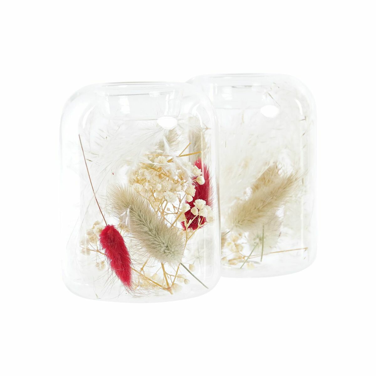 Подсвечник DKD Home Decor Сухой цветок 8 x 8 x 11 cm Стеклянный Бежевый Тёмно Бордовый (2 штук)-3