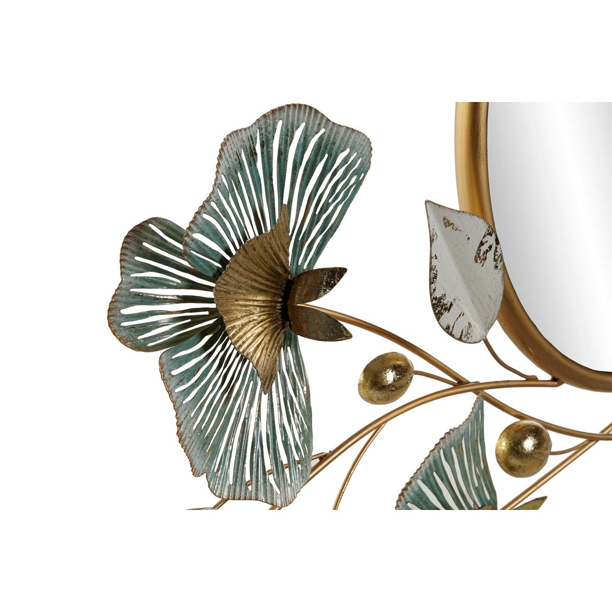 Настенное зеркало DKD Home Decor 101 x 7 x 69 cm Стеклянный Позолоченный Металл Зеленый Лист растения-3