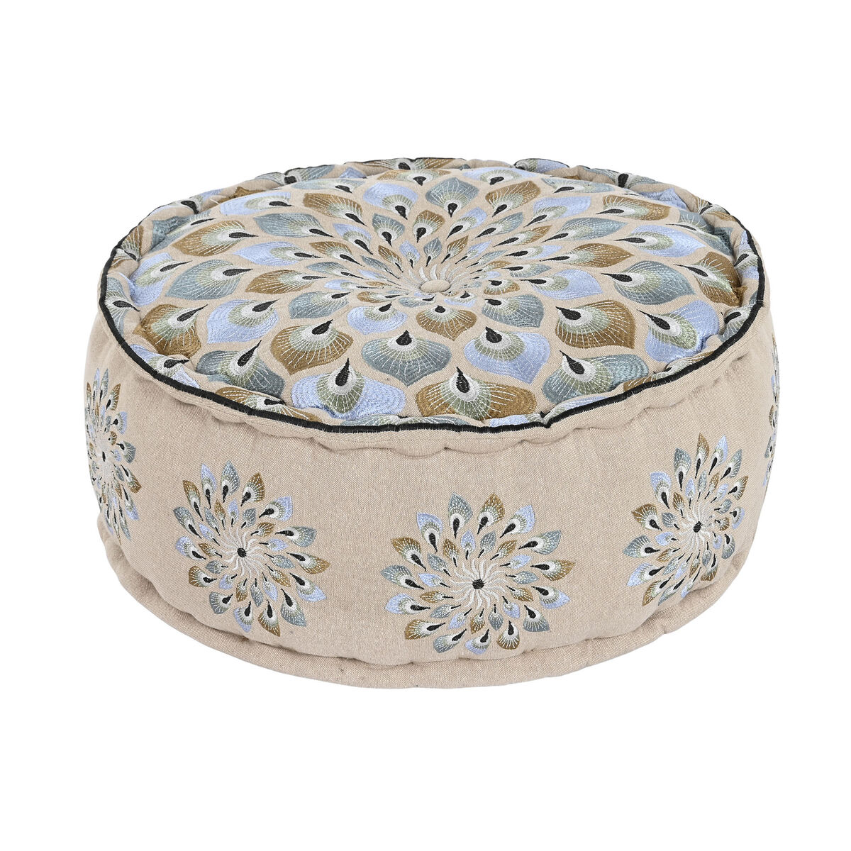 Pouf DKD Home Decor Blue Beige 60 x 60 x 27 cm-2