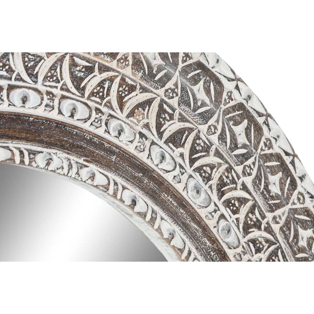 Настенное зеркало Home ESPRIT Белый Коричневый Древесина манго Маринованный резьба по дереву 90 x 4 x 90 cm-3