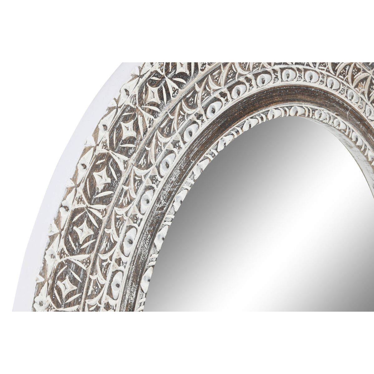 Настенное зеркало Home ESPRIT Белый Коричневый Древесина манго Маринованный резьба по дереву 90 x 4 x 90 cm-4