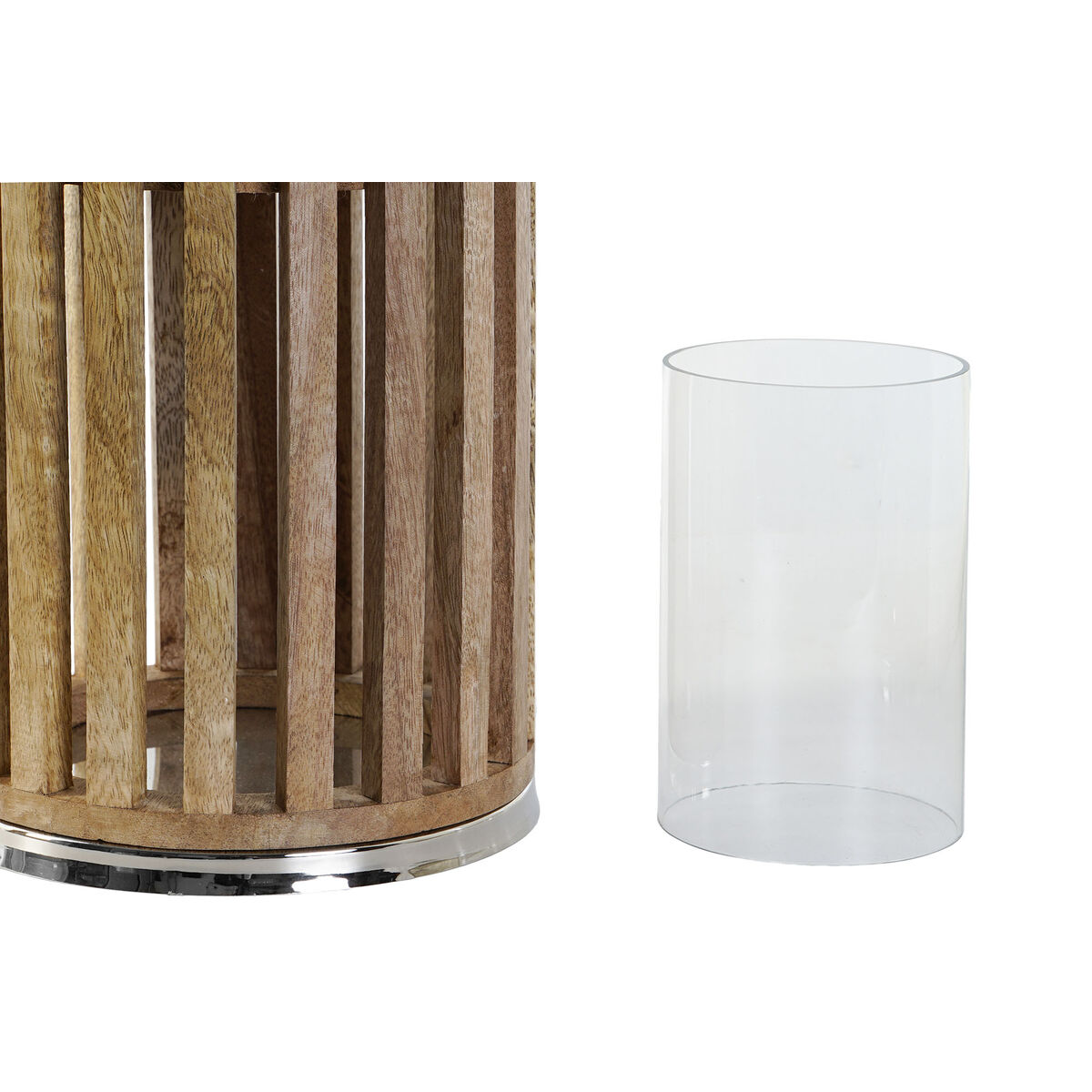 Подсвечник DKD Home Decor Коричневый Серебристый Натуральный Стеклянный Древесина манго 20 x 20 x 50 cm-3