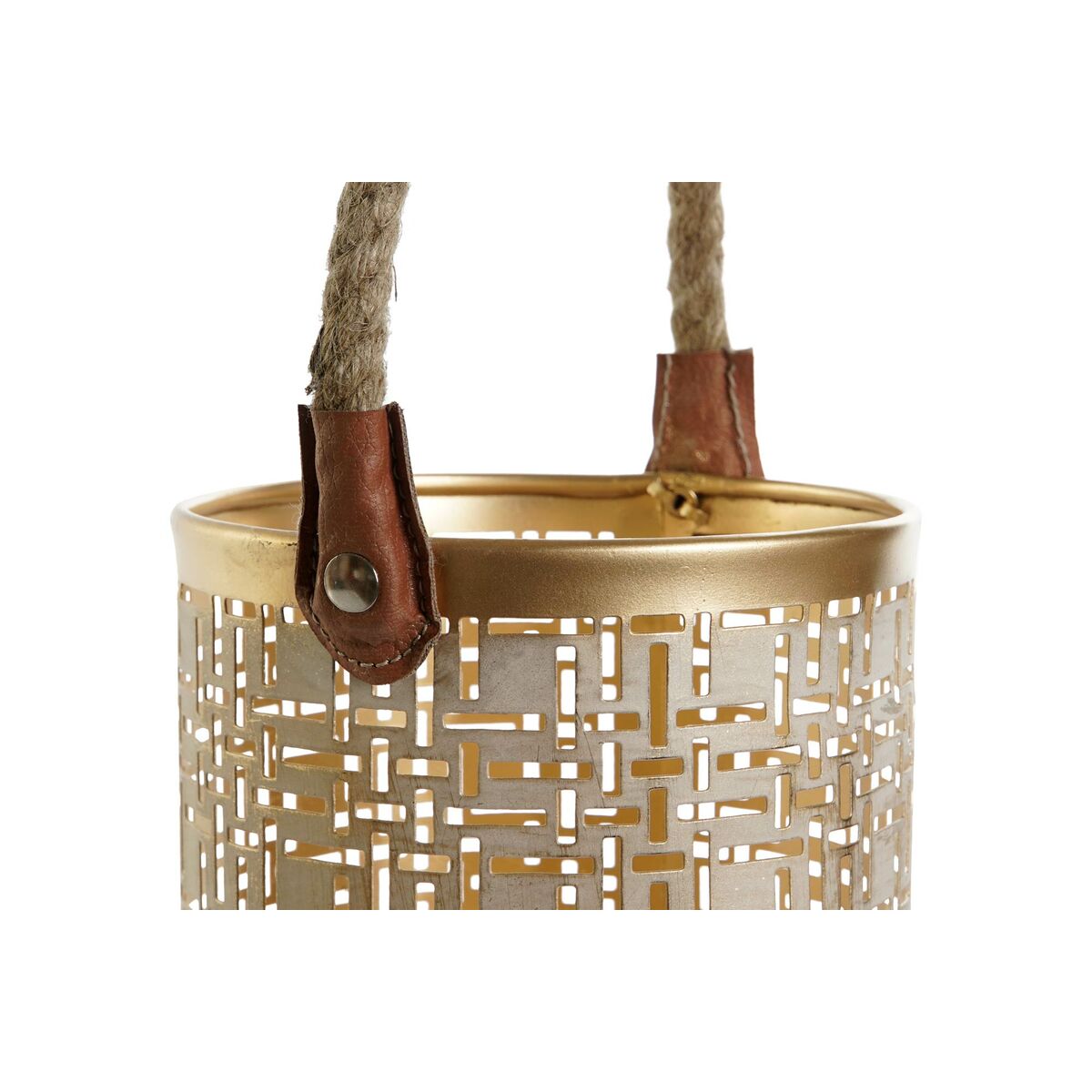 Набор подсвечников DKD Home Decor Белый Позолоченный Джут Металл 25 x 25 x 35 cm (3 штук)-4