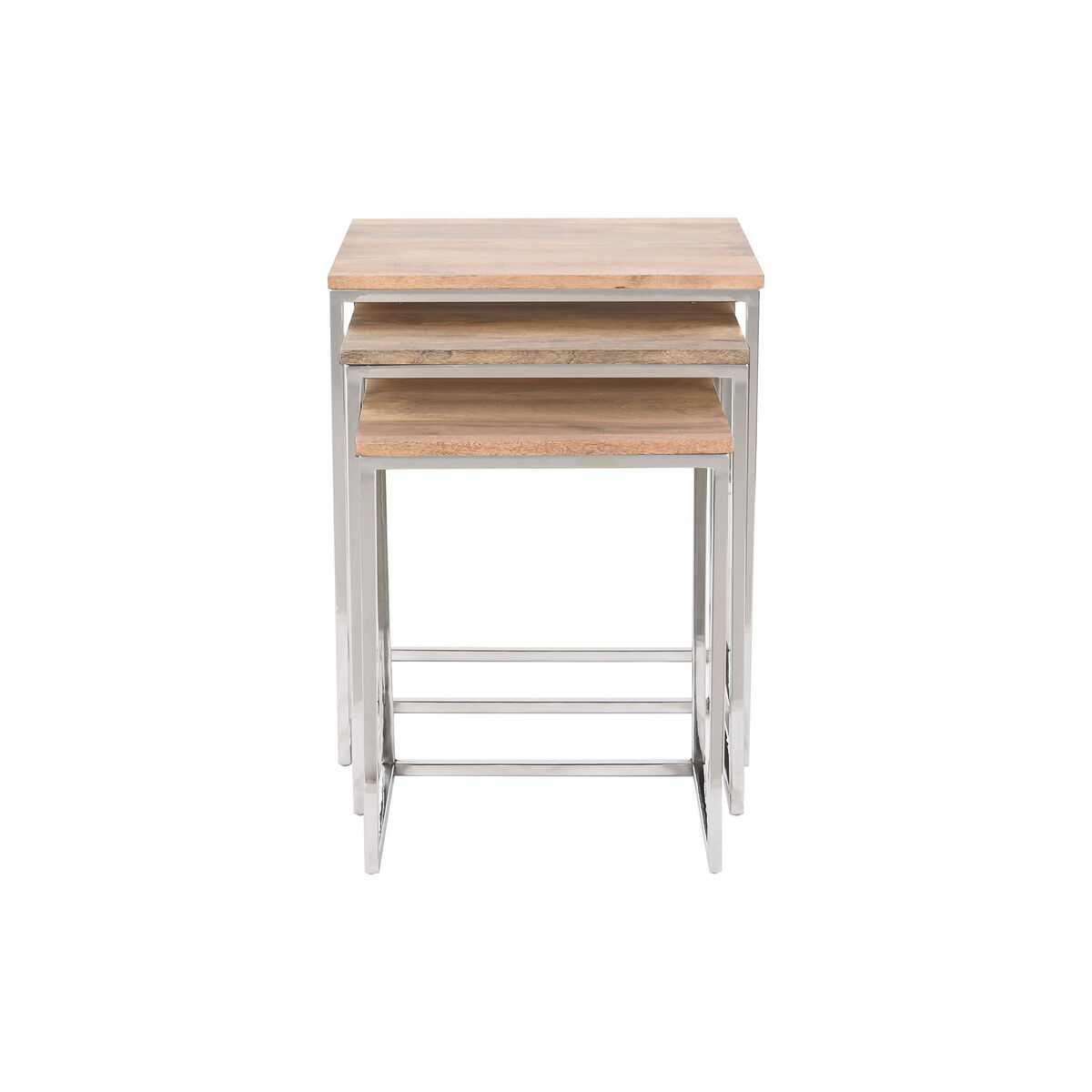 Набор из трех столиков Home ESPRIT Коричневый Серебристый Натуральный Сталь древесина акации 46 x 41,5 x 55,5 cm-2