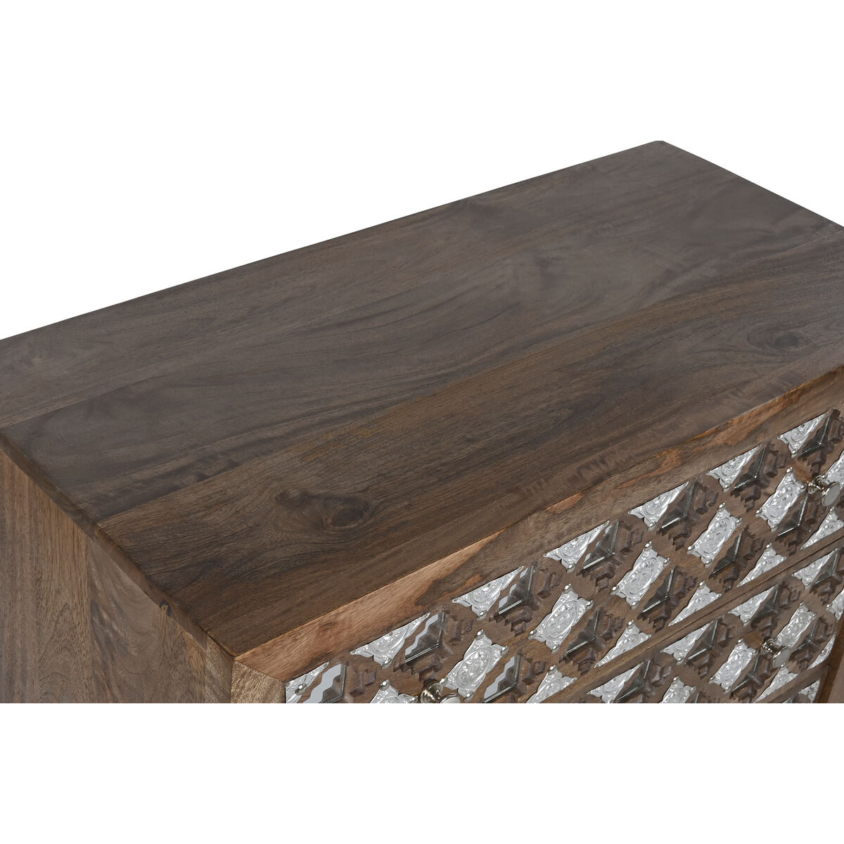 Комод Home ESPRIT Коричневый Чёрный Серебристый Древесина манго Зеркало Индиец 80 x 38 x 80 cm-2