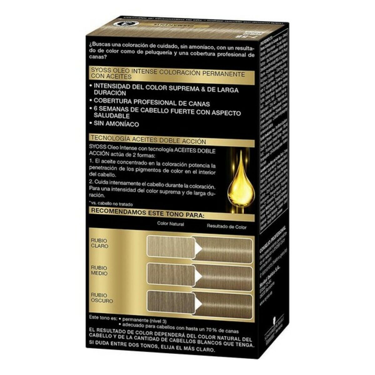 Pintura permanente Syoss Olio Intense Sin amoníaco Nº 7,58 Arena ligera-2