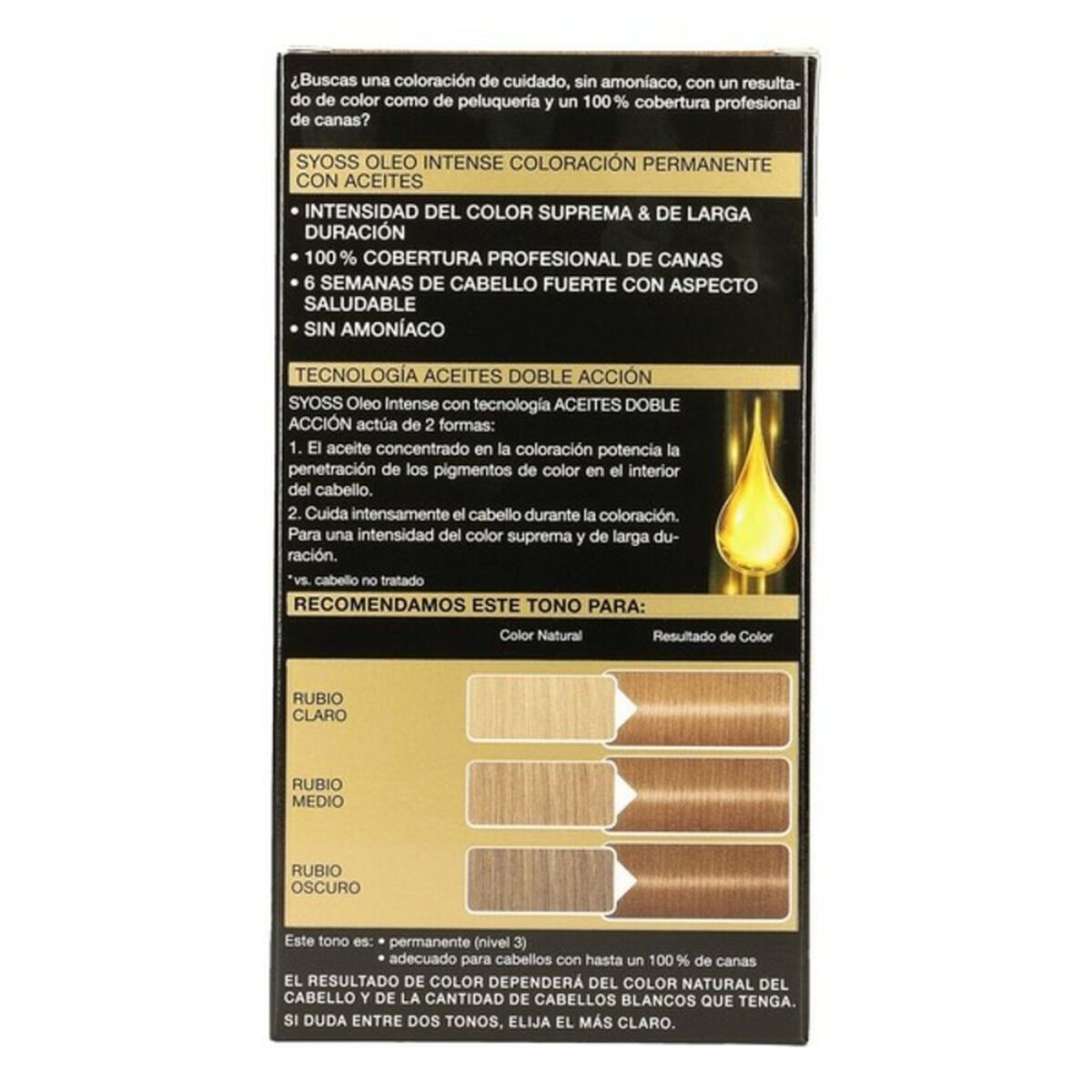 Pintura permanente Syoss Olio Intense Sin amoníaco Nº 7,10 Luz Natural-2